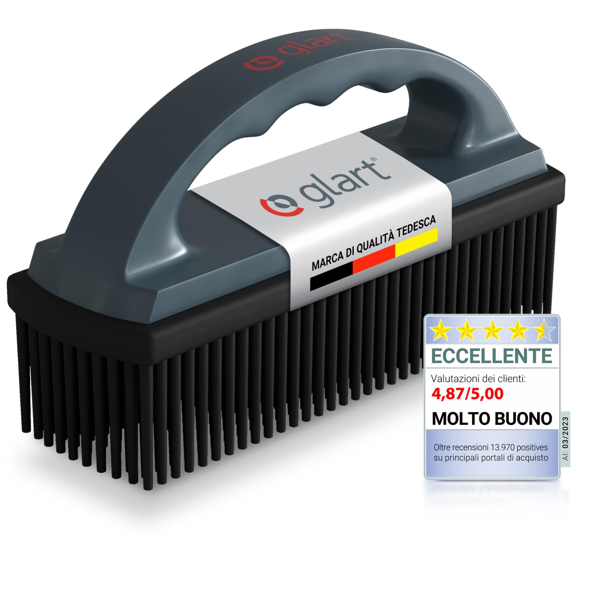 Glart 44THB Spazzola in Silicone per peli di Cani e Gatti | per auto, tappezzeria, tappeti e tessili, riutilizzabile, ergonomica, senza elettricità o chimica, Designed in Germany