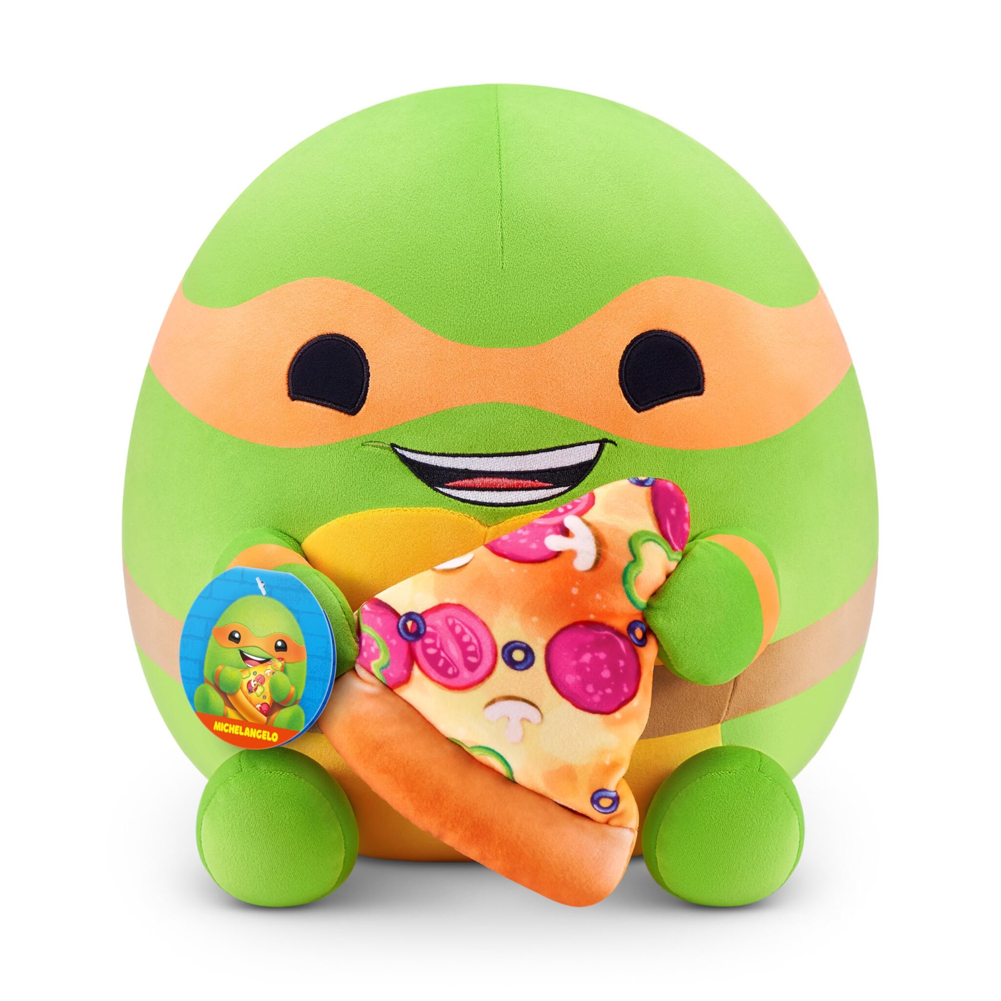 Snackles 35 cm Plush Teenage Mutant Ninja Turtles Edition by ZURU, Cuddly Squishy Comfort Plush with Teenage Mutant Ninja Turtles theme and Pizza Snack Accessory (Michelangelo)