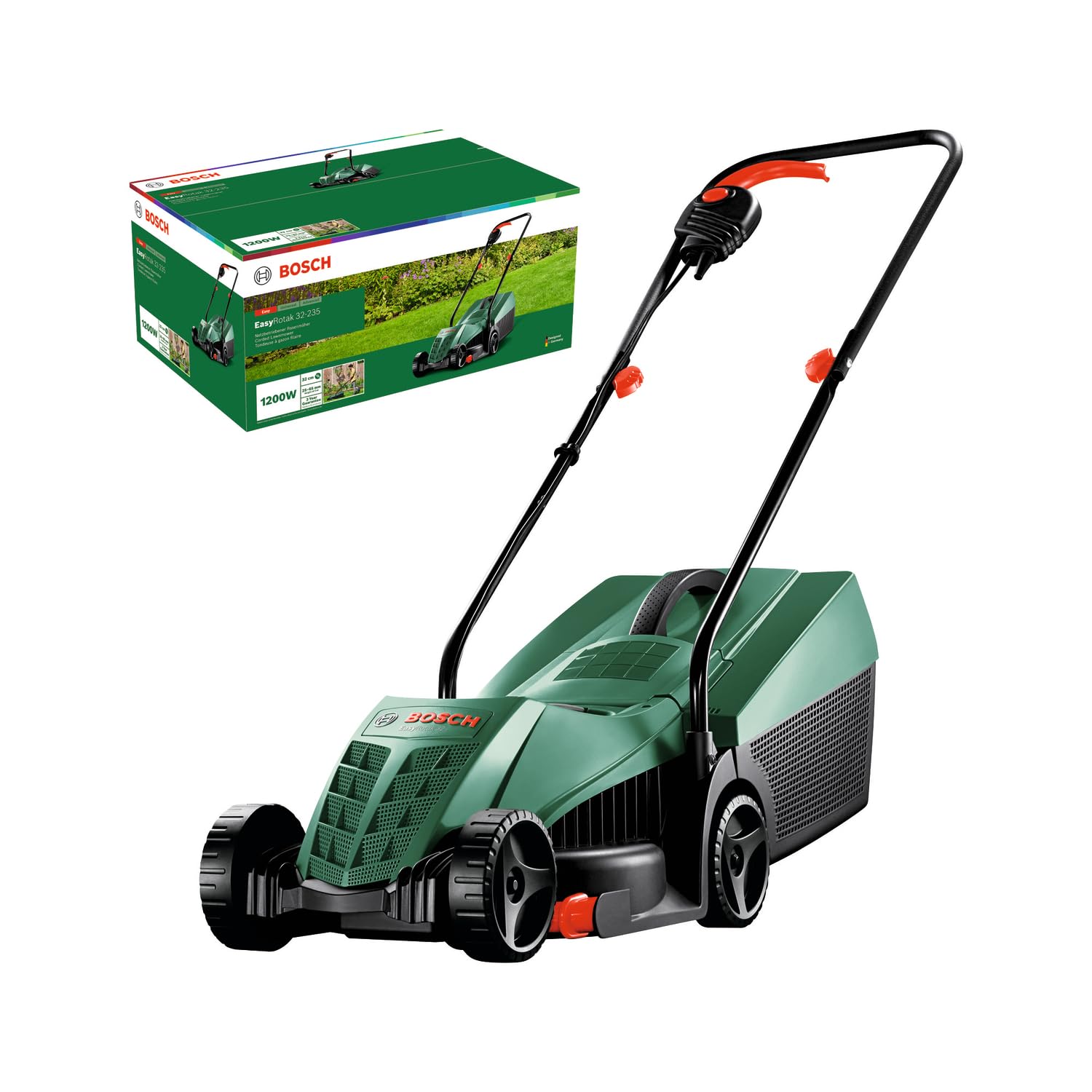 Bosch Tagliaerba/Tosaerba a filo EasyRotak 32-235 | motore da 1.200 W, larghezza di taglio: 32 cm, cesto raccoglierba da 31 l, per giardini di piccole dimensioni