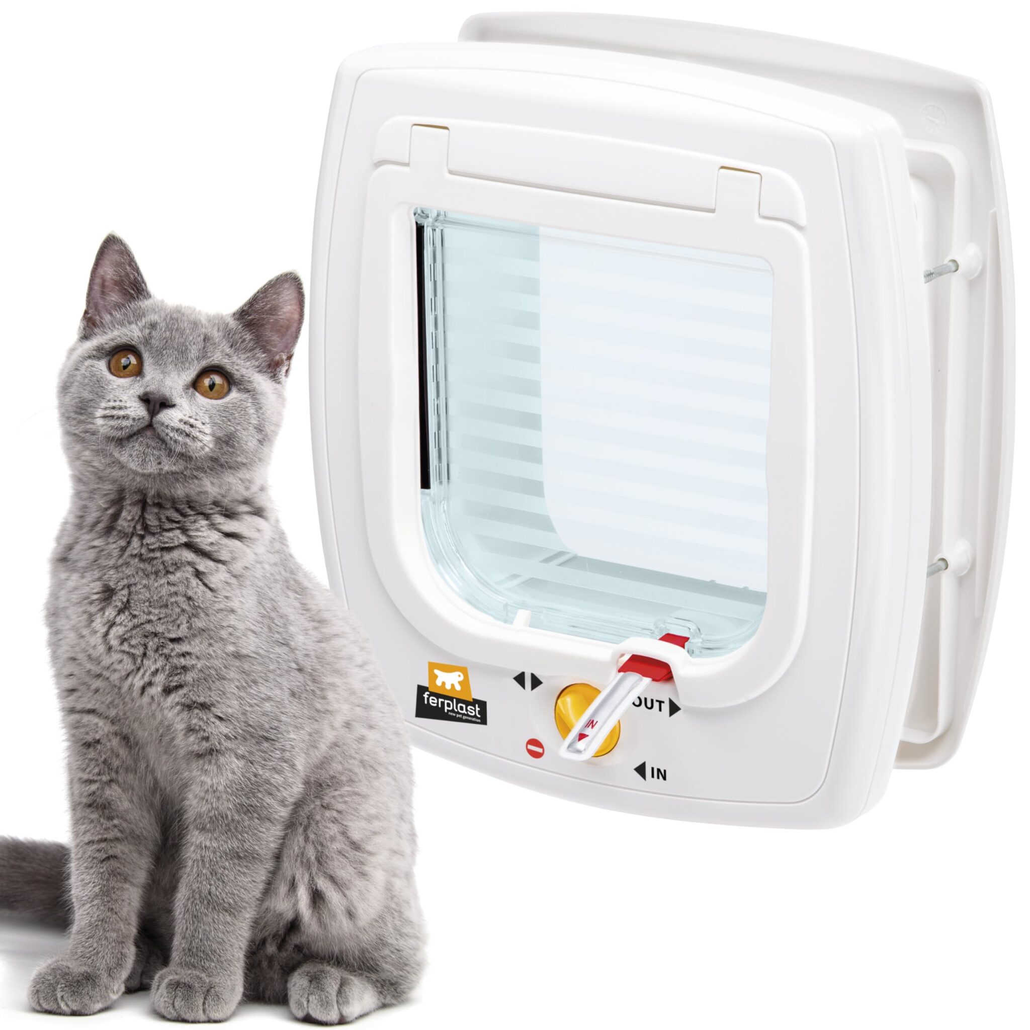 Ferplast Gattaiola Magnetica, Porta per Gatti, Magnete e Collare Inclusi, Entrata e uscita controllabile 4 vie, Protezione da Correnti d'Aria, Porticina per Gatti, Bianco