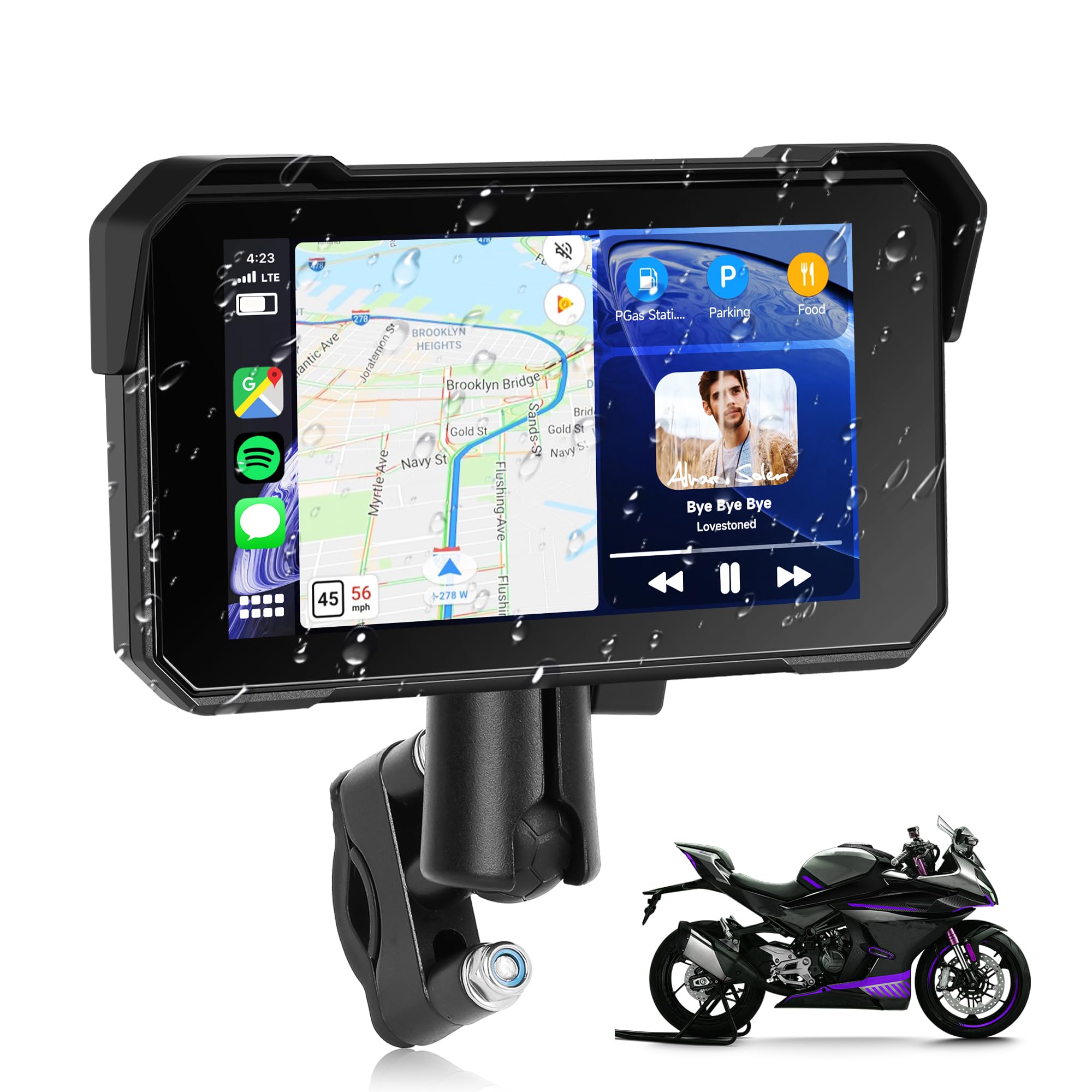 Rimoody Carplay Senza Fili Schermo per Moto 5 Pollici Touchscreen Autoradio Portatile per Moto, IP68 Impermeabile con Android Auto Bluetooth Rilevamento Della Pressione Degli Pneu…