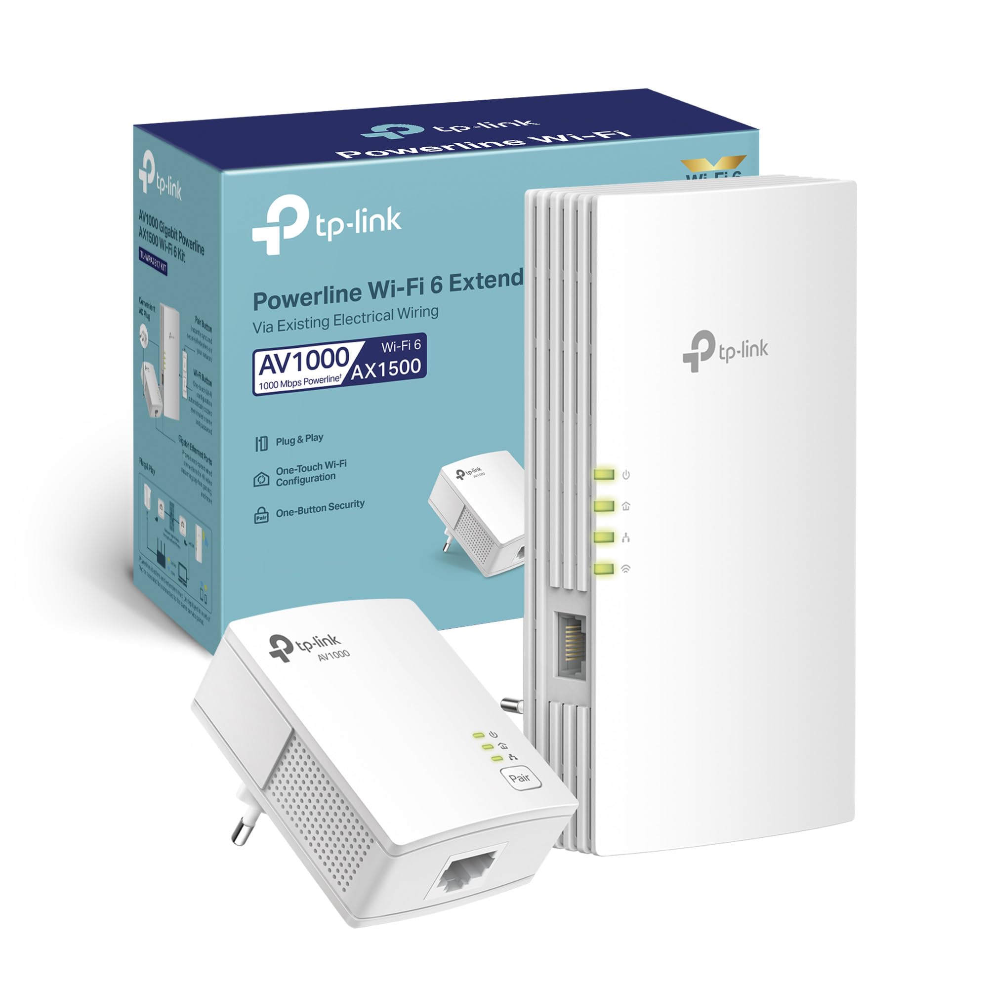 TP-Link TL-WPA7817 KIT Powerline, AV1000Mbps e AX1500Mbps su WiFi 6 Dual Band, Senza Presa, Homeplug AV2, Plug & Play, Porta Gigabit Ethernet, Auto-Sync, EasyMesh, Compatibile con…
