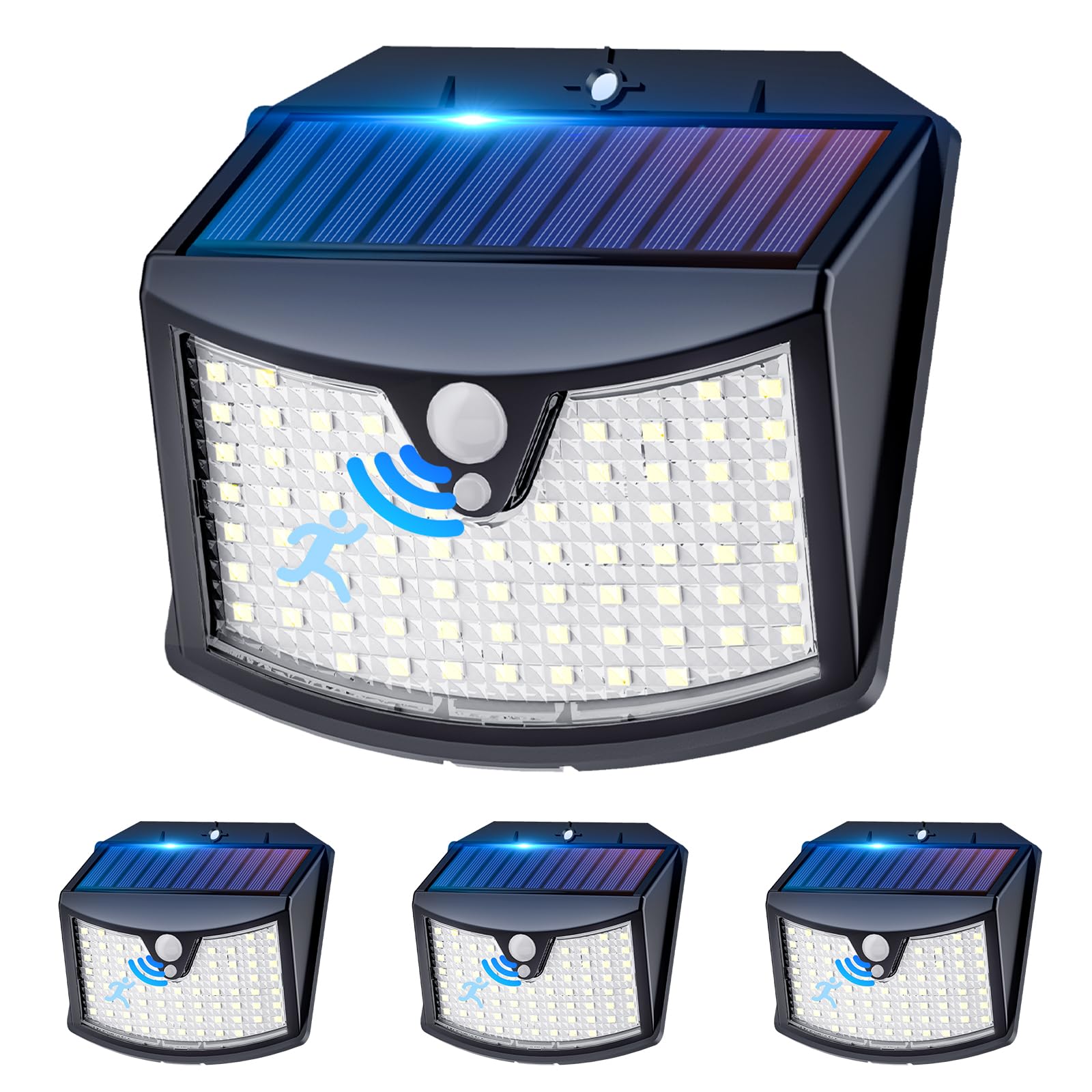 Giliwosy Luce Solare Led Esterno, 3 Modos IP65 Impermeabile Faretto LED da Esterno con Sensore di Movimento, Lampada Solare da Esterno per Giardino, Parete, Garage (4 Pezzi Bianco…