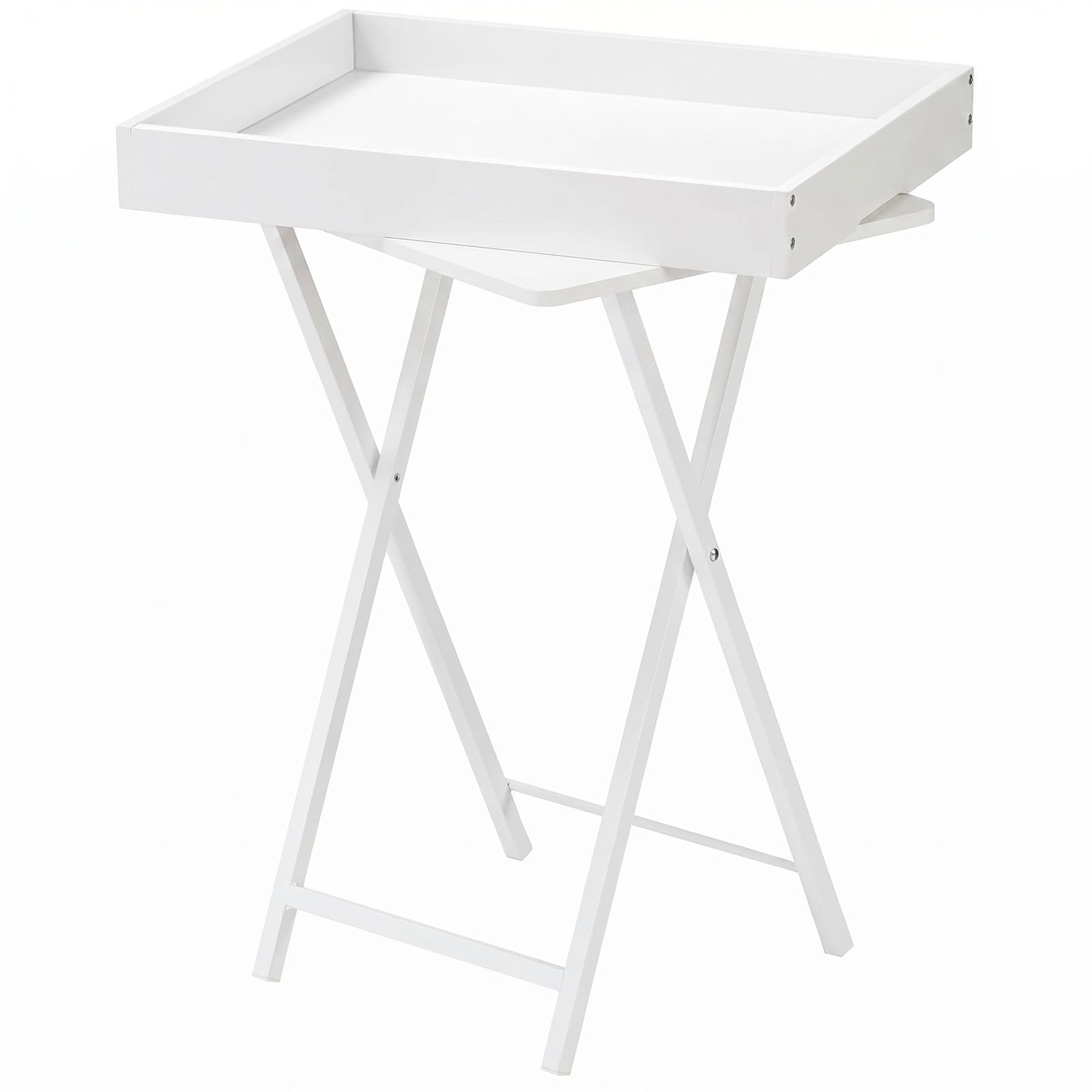 HOOBRO Tavolino con Vassoio, Tavolino da Divano Pieghevole con Vassoio in Legno Rimovibile, Struttura in Acciaio, Tavolino da Caffè, Stile Industriale Vintage,Bianco EWW29BZ01