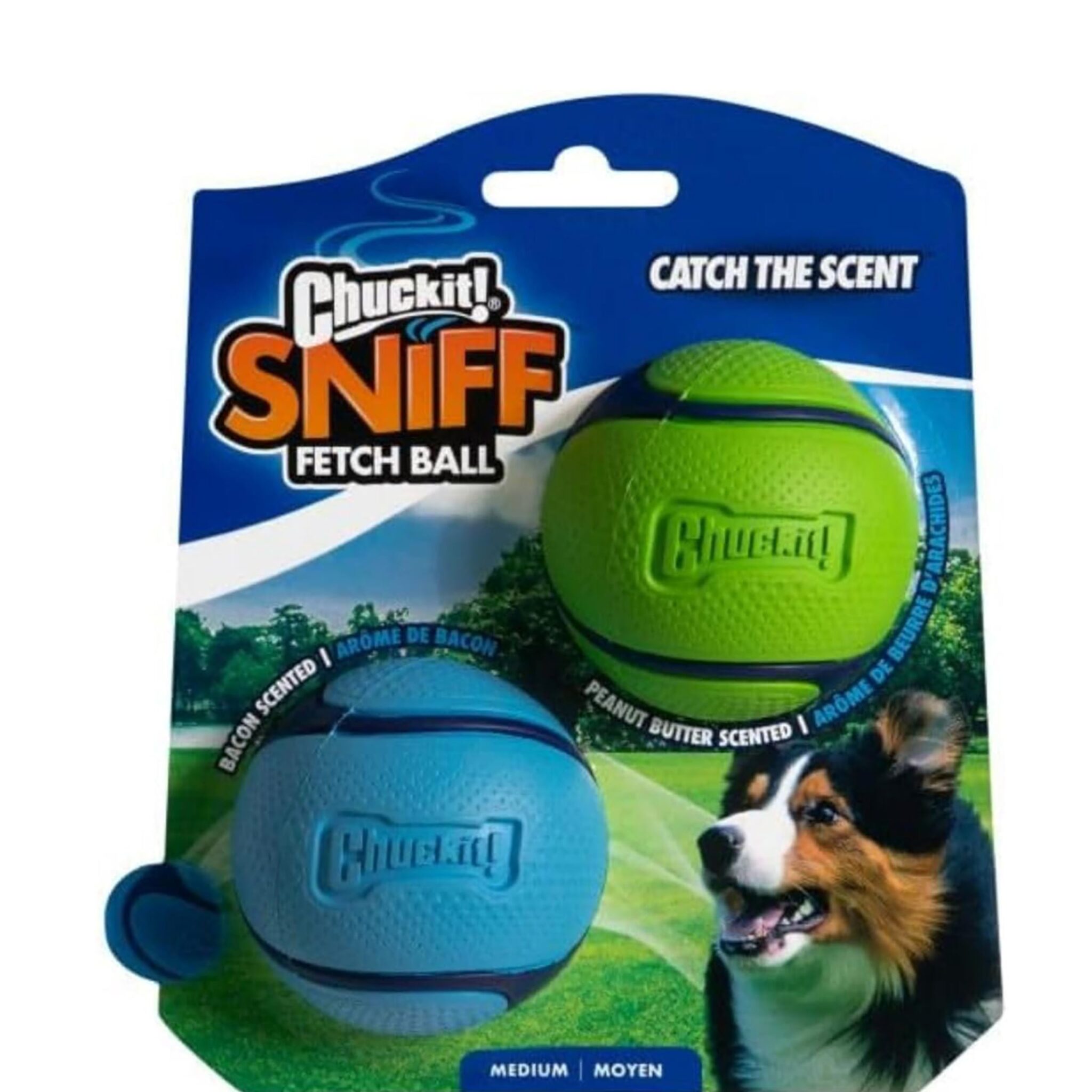 Chuckit! – Sniff Fetch Ball Duo – 2 palline da inseguire per cani – 2 palline al gusto di pancetta e burro di arachidi – Palla robusta con nucleo spesso – Misura media – Diametro…