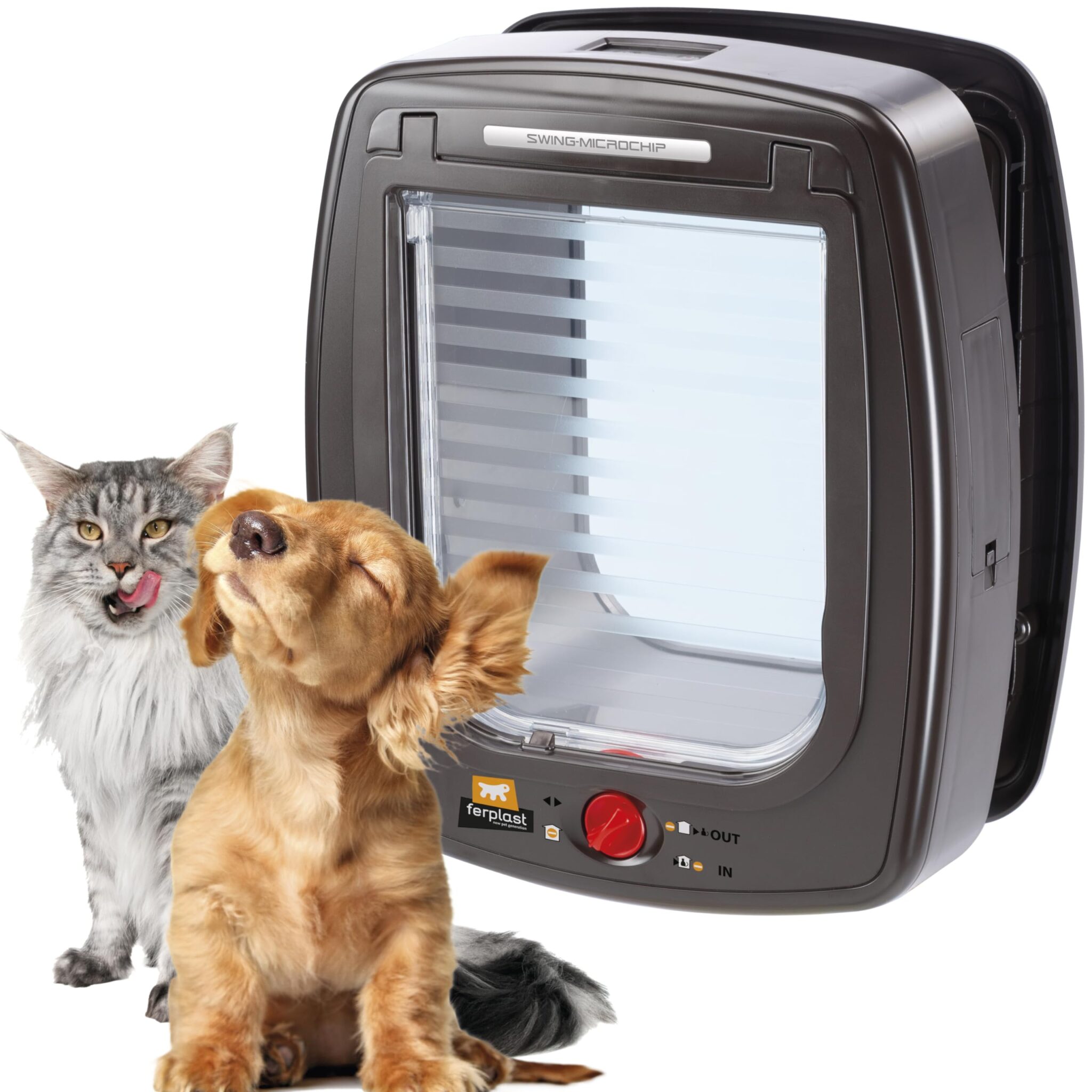Ferplast Gattaiola Microchip, Porta per Gatti, Cani Piccoli Entrata e uscita controllabile 4 vie, Protezione da Correnti d'Aria, Porticina per Gatti con Microchip, Taglia L, Marro…
