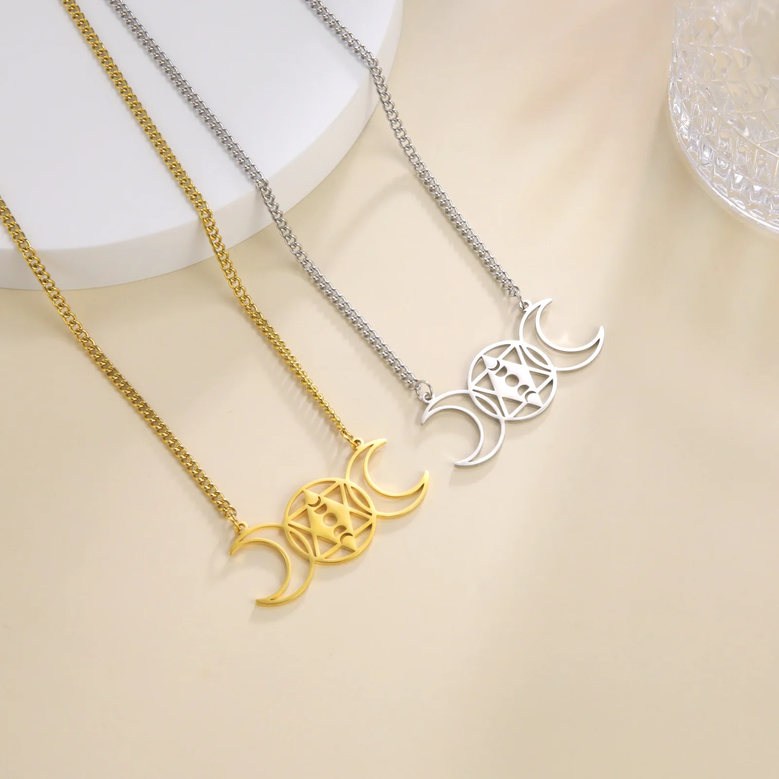 Collana Minimalista con Pendente Stella di David in Acciaio Inox, Gioielli Religiosi Ebraici con Luna, Albero della Vita e Leone per Uomini e Donne