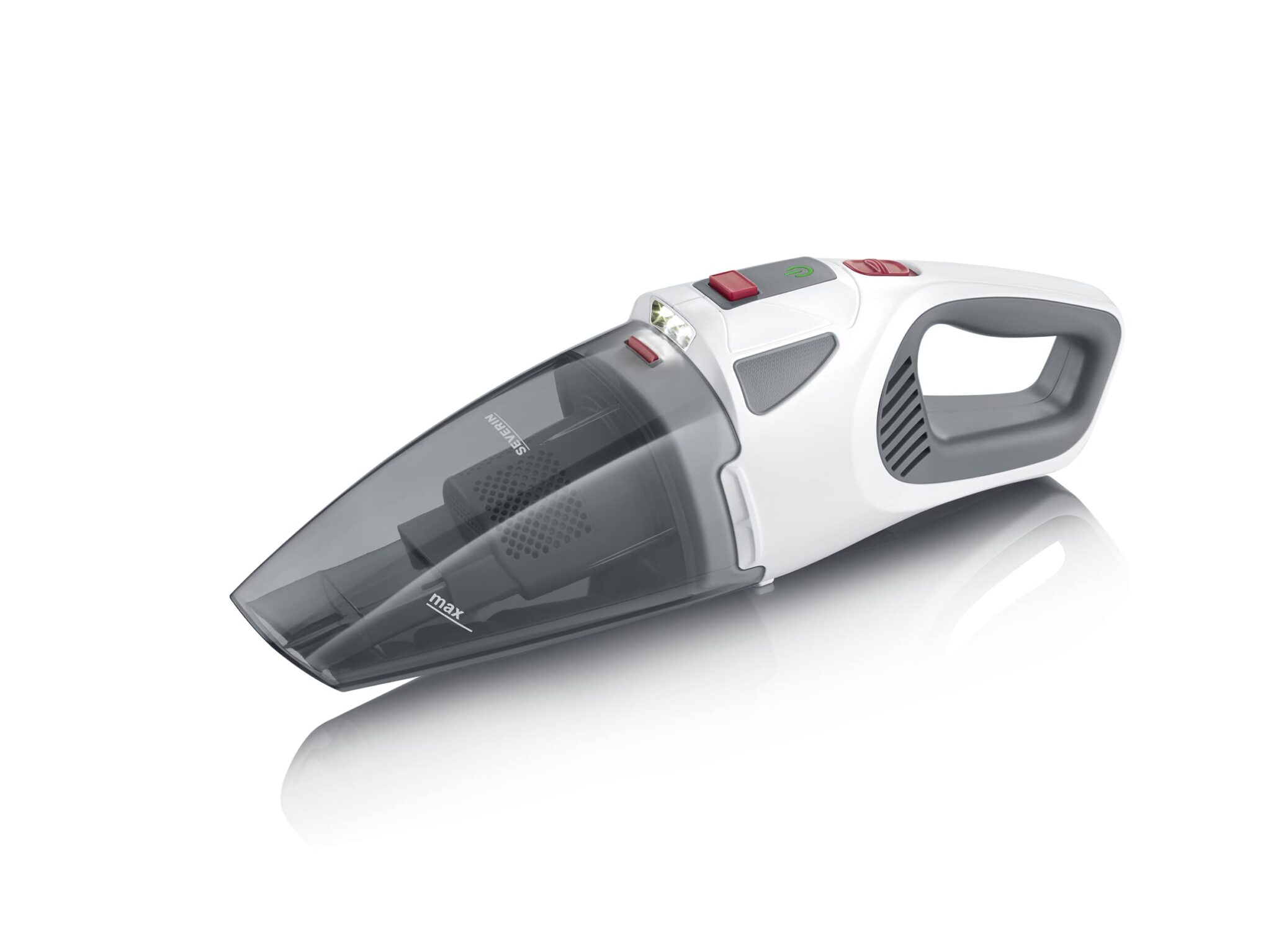 SEVERIN Aspirapolvere Senza Fili, 120W, Aspira Solidi e Liquidi, Autonomia 30 min, 2 Livelli Potenza, Spazzola Turbo, Luce LED, 44,0 x 12,5 x 13,5 cm, Grigio/Rosso - HV 7146