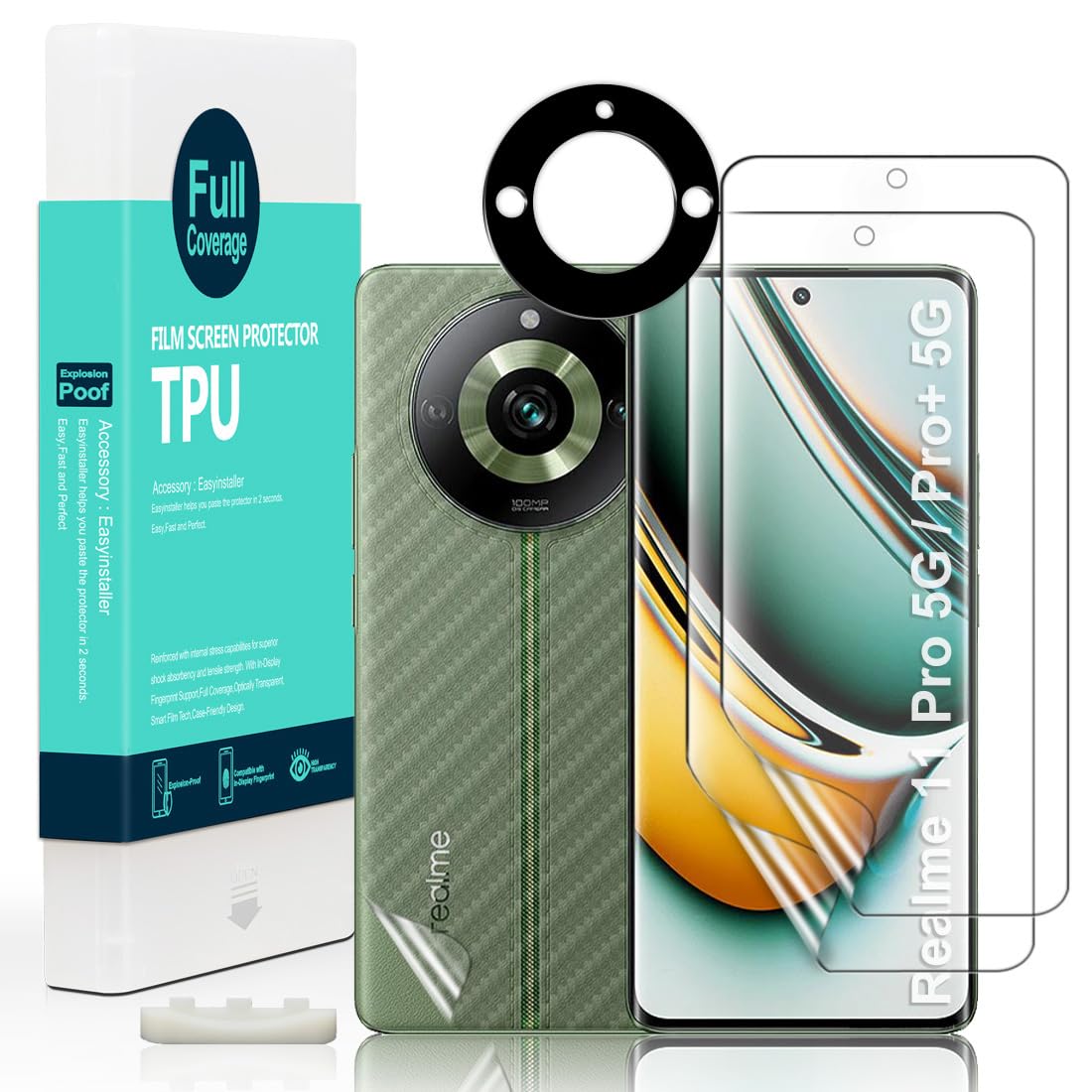 Ibywind 2 Pezzi Pellicola Protettiva per Realme 11 Pro/11 Pro+/11 Pro Plus 5G 6,7"+1 Pezzo Protettore Len Della fotocamera+1 Pezzo Pellicola Posteriore,Pellicola TPU Flessibile,Se…