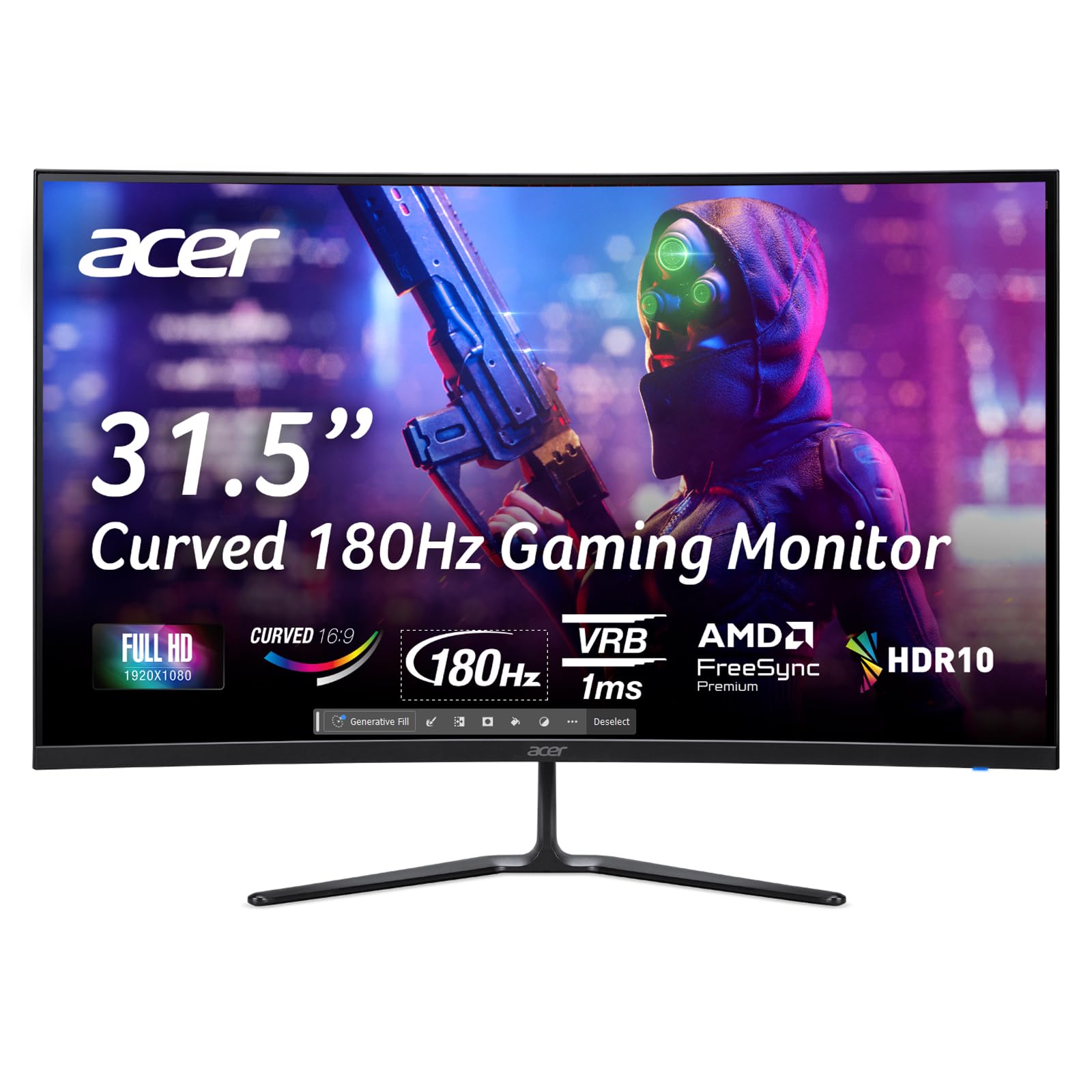 Acer Nitro ED320QRS3biipfx Monitor Gaming Curvo FreeSync Premium, 31.5", Display FHD VA,180 Hz, 1 ms (VRB), HDMI 2.0, DP 1.2, Audio out, Zeroframe, Luminosità 250 cd/m2, Cavo HDMI…
