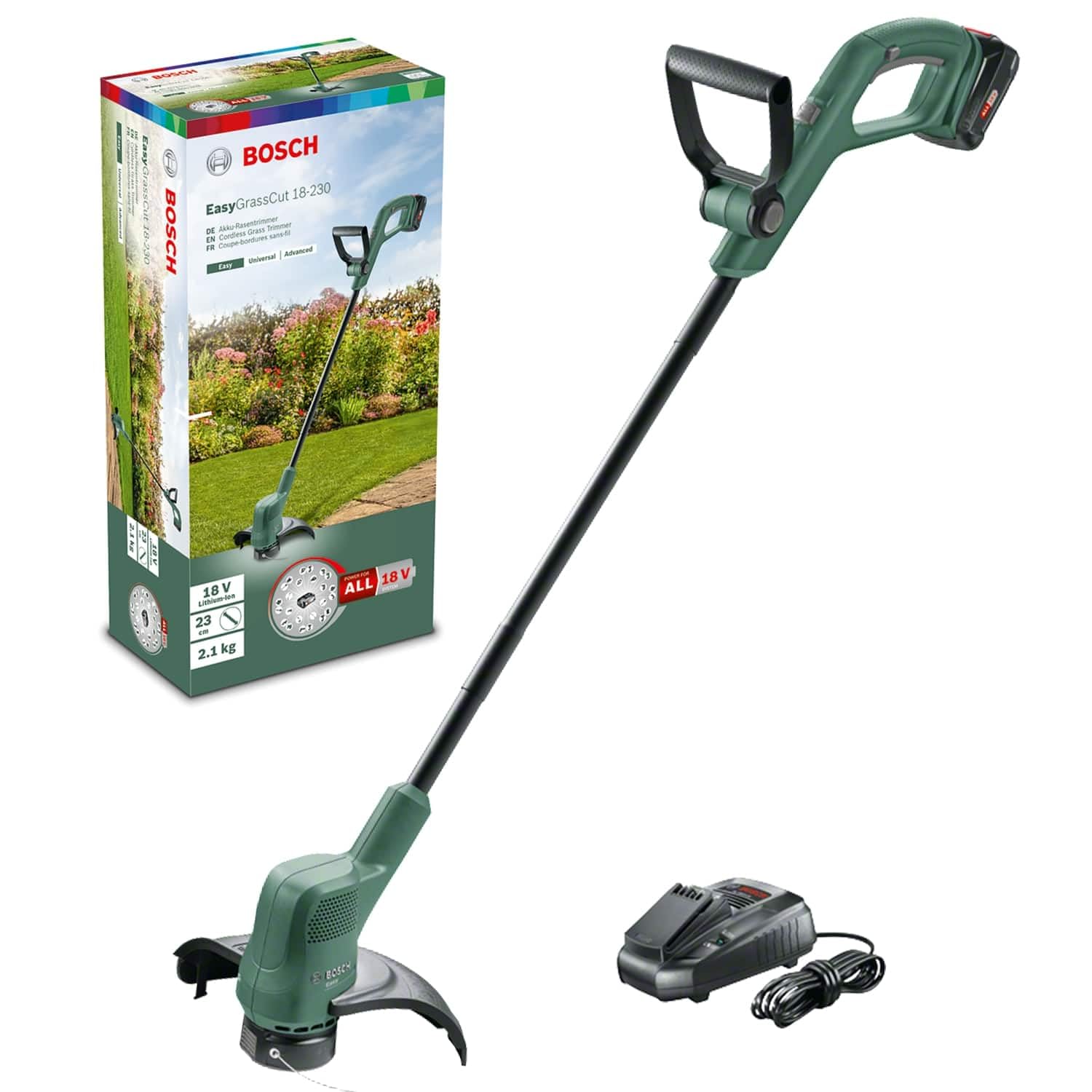 Bosch Tagliabordi a batteria EasyGrassCut 18V-230 | 1 batteria 2,0 Ah, sistema a 18 Volt, diametro di taglio 23 cm