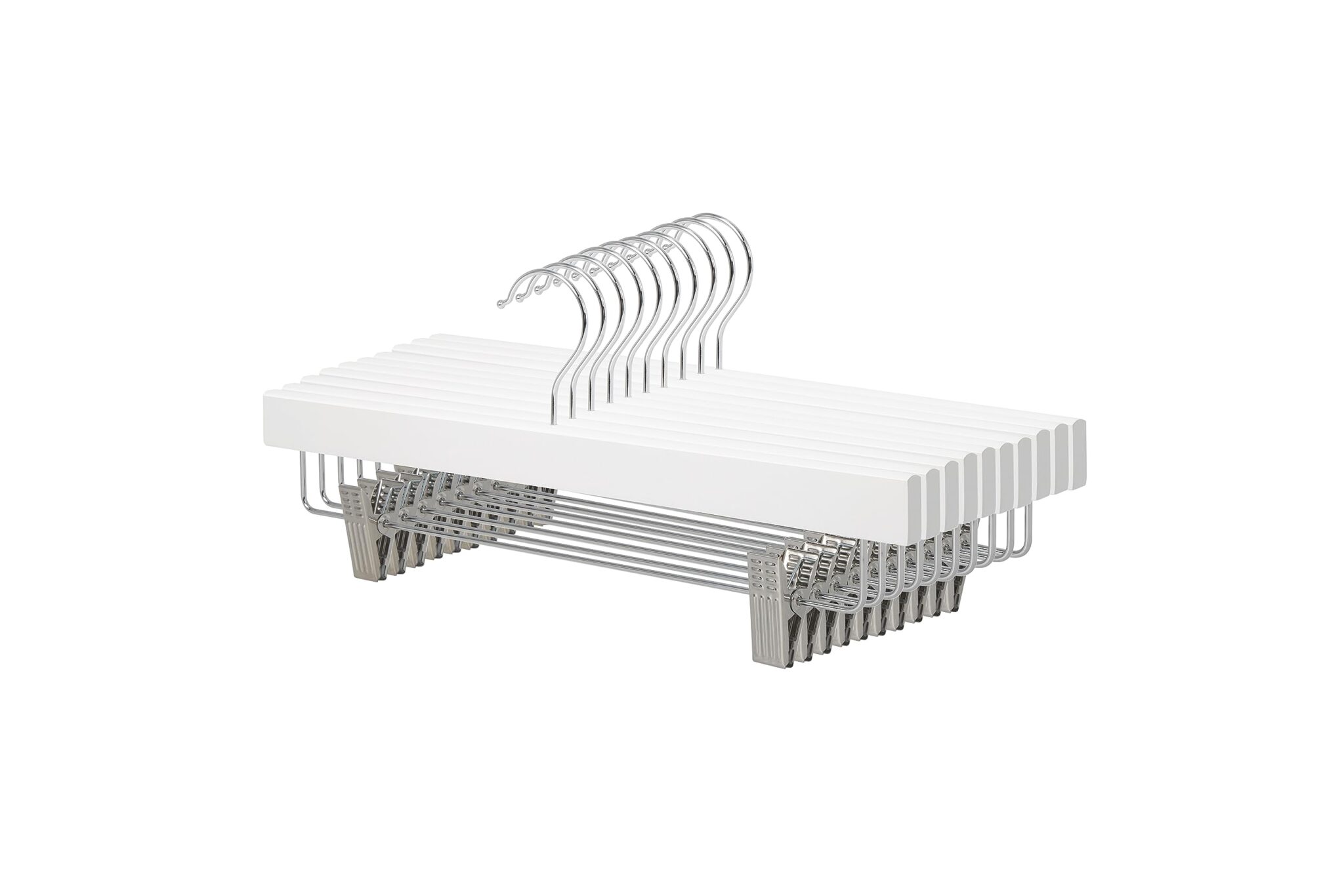 Amazon Basics Appendiabiti in legno con clip, confezione da 10, 36 x 16 cm, bianco