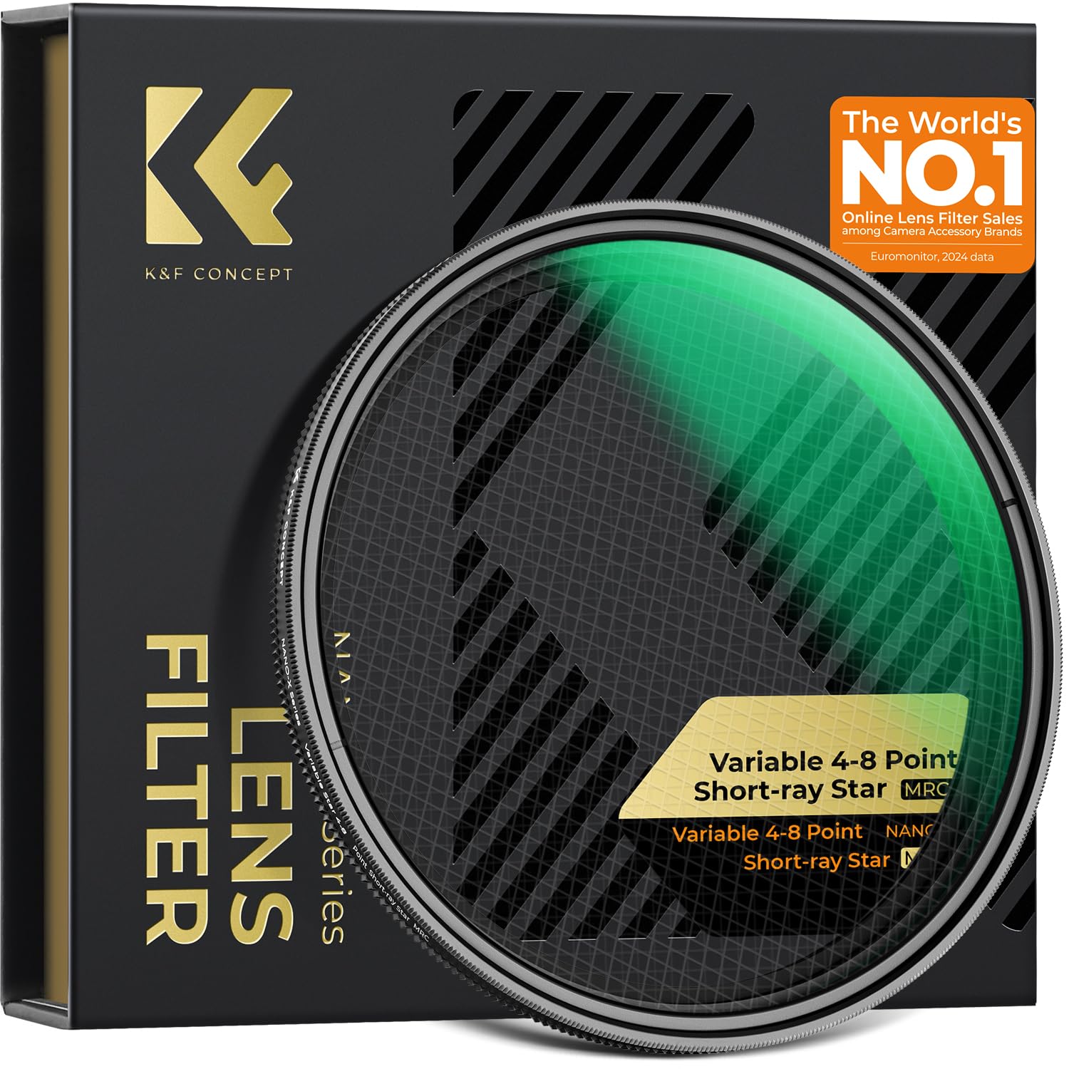 K&F CONCEPT Nano-Xcel 55mm Filtro Stella Variabile con 4-6-8 Linee Corte, Filter Star Variabile 4-8 Punti con Effetto Stellato con 3 Pezzi Panni Pulizia in Microfibra