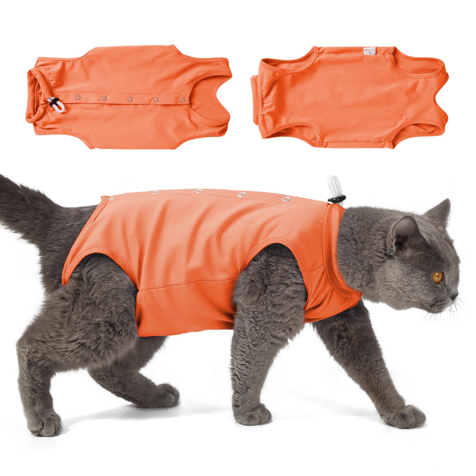 Poiinvc Body Gatto Post Operatorio Tuta Recupero Chirurgico Anti-Leccare Alternative al Collare Elisabettiano Vestito Post Sterilizzazione per Ferite Addominali (Arancione, S)