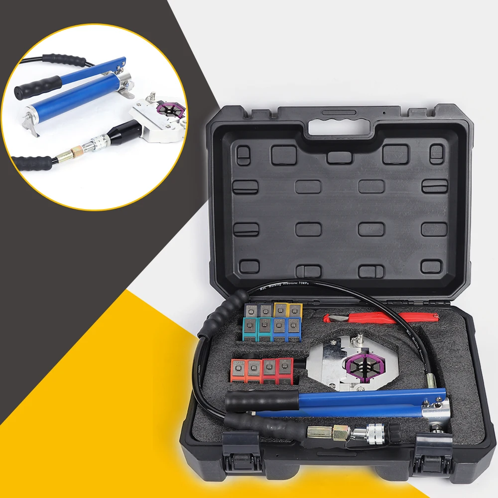 Crimpatrice Idraulica Manuale per Tubi A/C da 34 cm con 7 Set di Matrici, Utensile di Crimpatura Portatile da 13,39 Pollici per Riparazione Tubi A/C Auto, Valigetta Inclusa, Kit d…