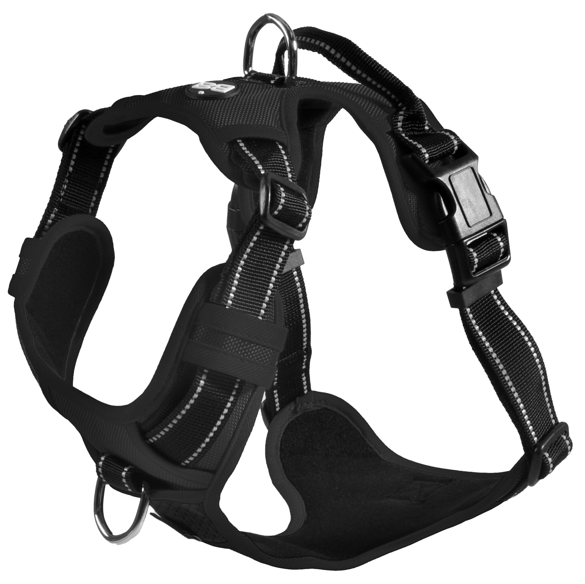 Bobby Rando Walk - Pettorina per cani Taglia L, in Nylon Riflettente, Fibbie Regolabili a Chiusura Sicura, Facile da Indossare, Nero Girocollo 46-70 cm, Giropetto 56-73 cm