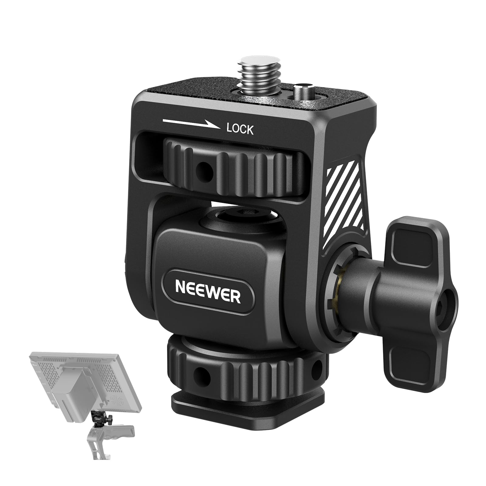 NEEWER Supporto Monitor Campo, Cold Shoe, Rotazione 360°/Inclinazione 180° | Vite Antirotazione, Compatibile con Monitor da Fotocamera Atomos Ninja 5" e 7", Compatibile con SmallR…