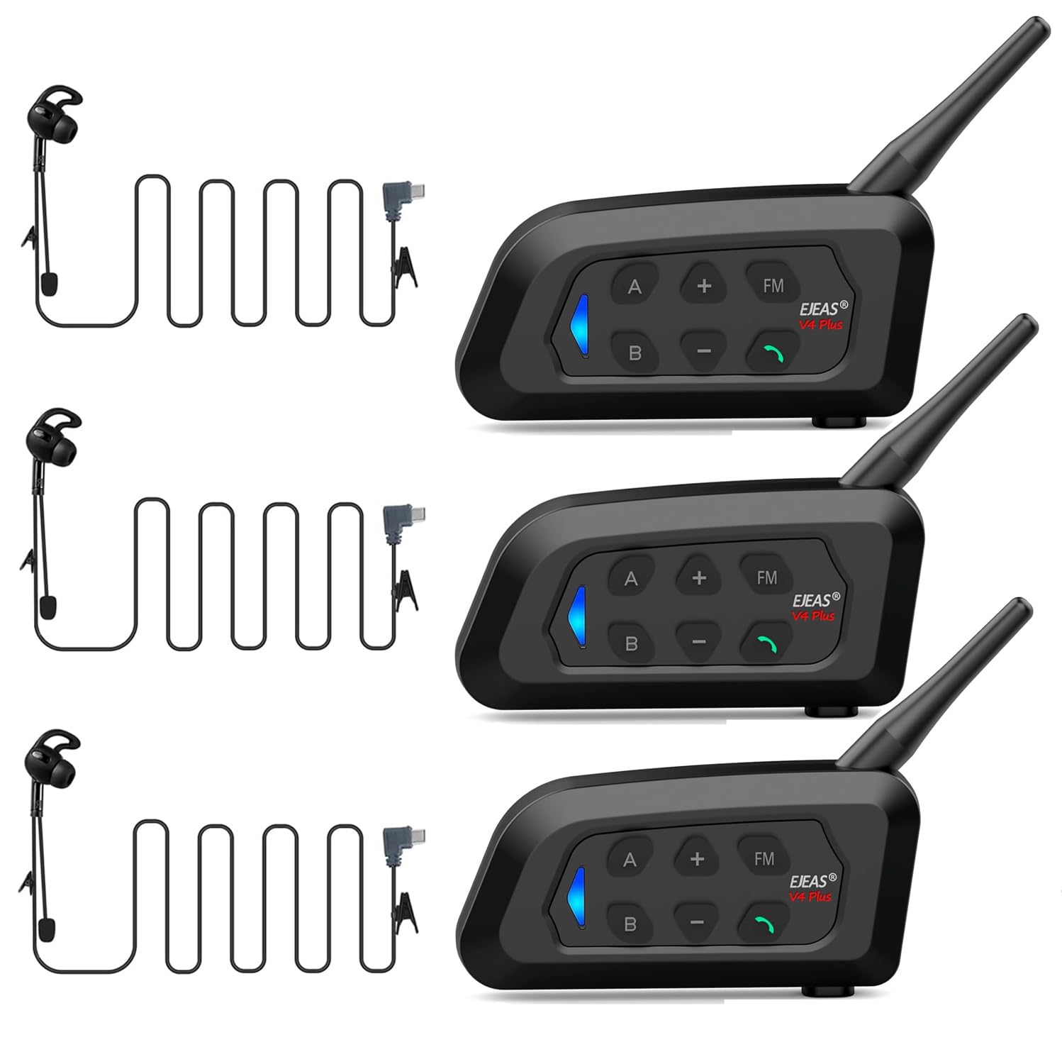 vFound V4 Plus Sistema Intercom per Caschi Moto Bluetooth,Portata 1.500 m, Comunicazione Gruppo 4 Persone per Motociclisti, Arbitri FIGC, Sciatori e Quad/Enduro (3 Pezzi)