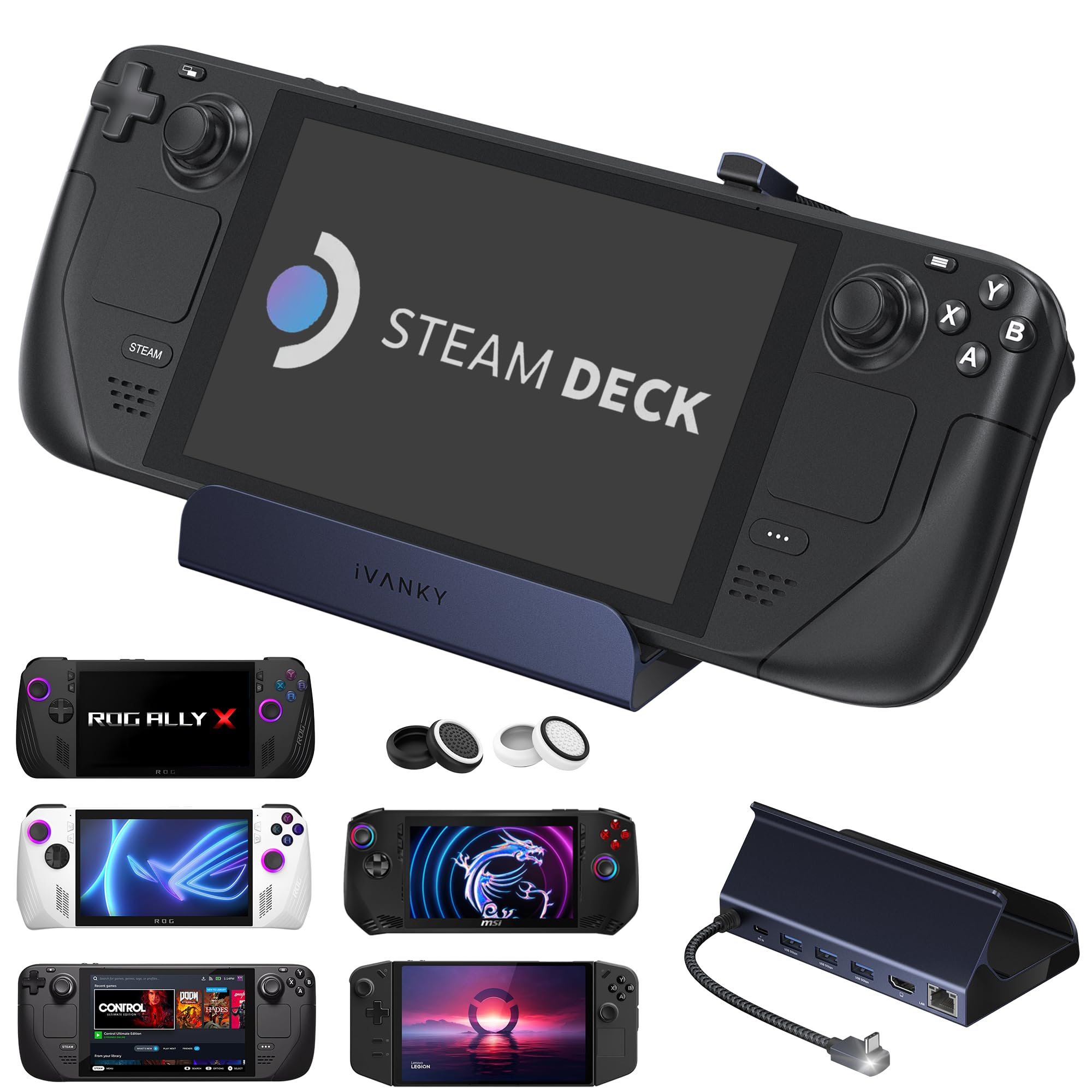 iVANKY 4K@144Hz 8-in-1 ROG Ally X Dock, 3*USB-A 3.0, Carica USB-C da 100W | Ethernet da 1Gbps, Docking Station Compatibile con ASUS ROG Ally X/Lenovo Legion go/Valve Steam Deck OL…