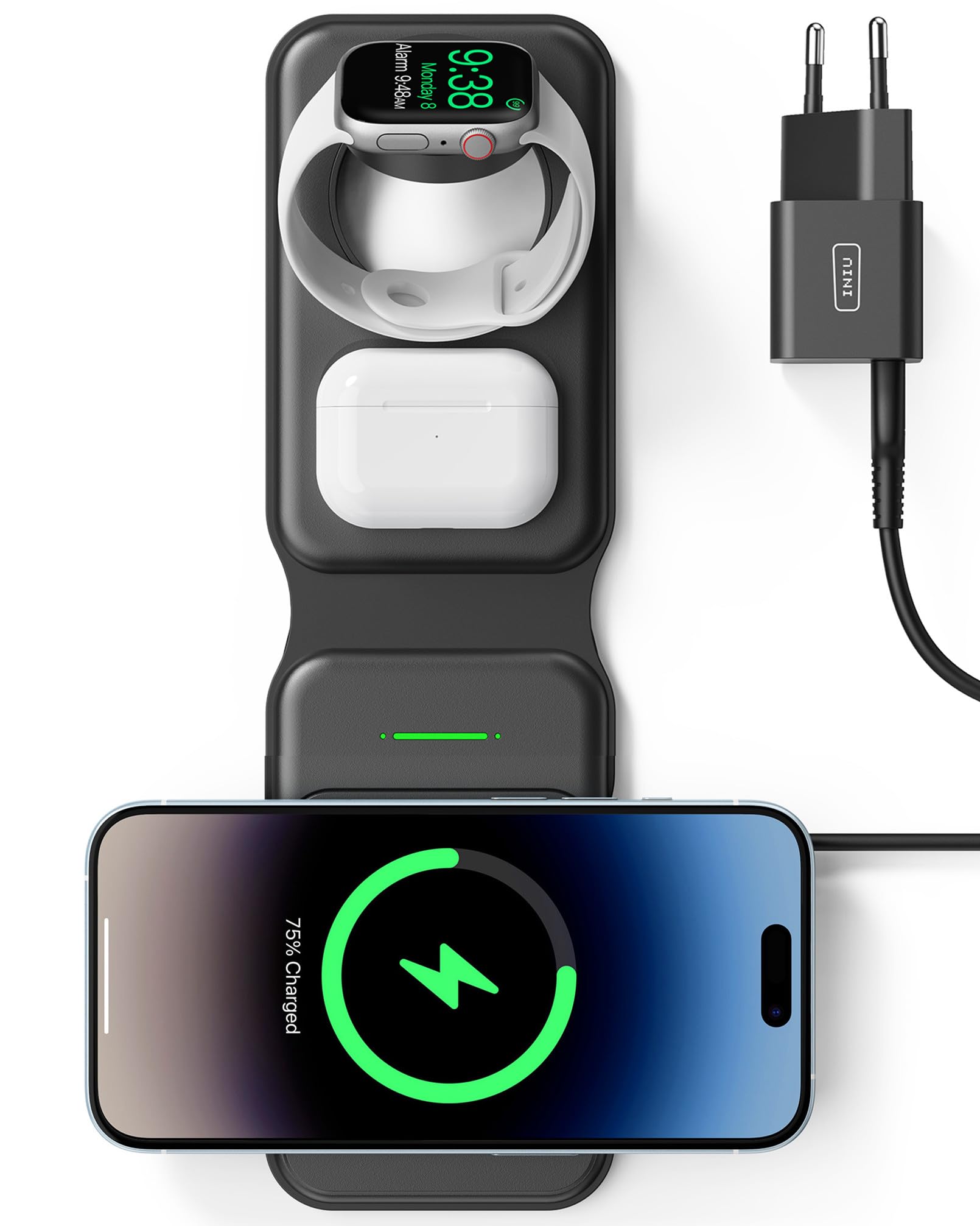 INIU Caricatore Wireless iPhone, Magnetic 3 in 1 Base Ricarica Certificato Qi, Da viaggio Caricabatterie Wireless Universale per iPhone 16 15 14 13 12 Apple Watch 8 7 Ultra AirPod…