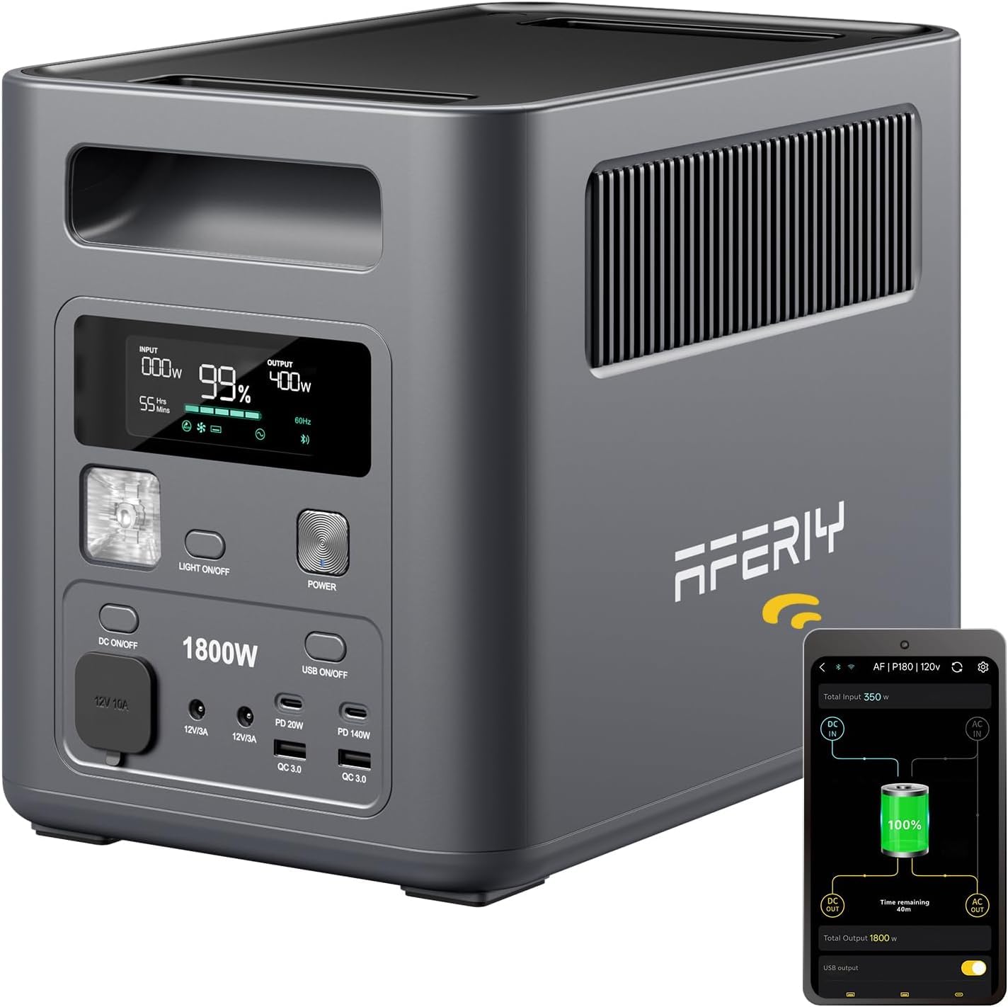 AFERIY P180 Power Station Portatile 1800W Centrale Elettrica Solare 1024Wh | Generatore Corrente Batteria LiFePO4 Generatori Solari Portable APP Ricarica Rapida Per Casa Viaggi Ca…