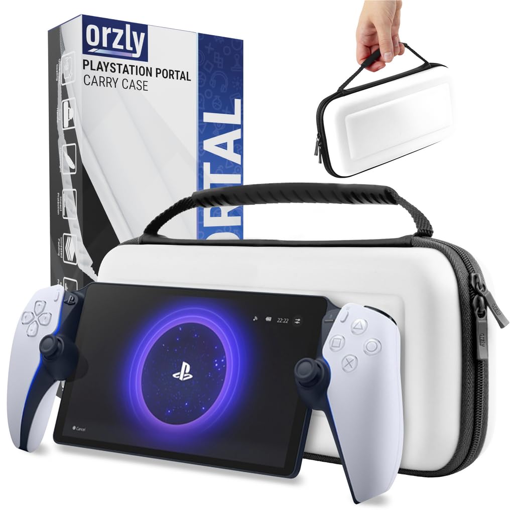 Orzly Custodia da trasporto progettata per il lettore remoto Playstation Portal per console PS5, protezione da viaggio e conservazione per caricabatterie per cuffie e altro Bianco…