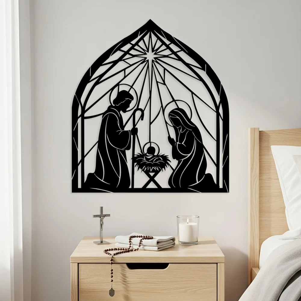 CIFBUY Arte da Parete in Metallo con Tema Religioso della Natività di Gesù, Decorazione Minimalista per Soggiorno, sopra il Divano, Ingresso, Sala di Preghiera, Interni
