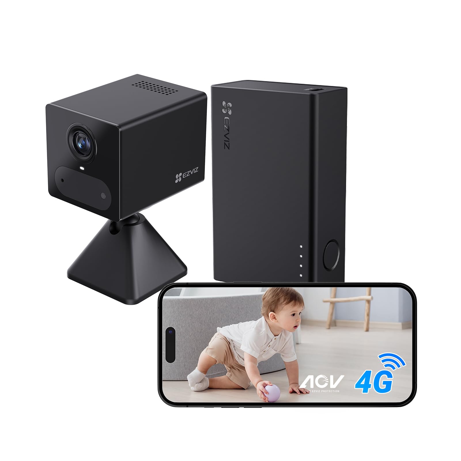EZVIZ 4G LTE 2K Telecamera da Interno, Telecamera a Batteria Power Bank, Audio Bidirezionale, Rilevamento di Persone, Registrazione Time-Lapse, Modalità AOV, Senza Fili, CB2 Kit N…