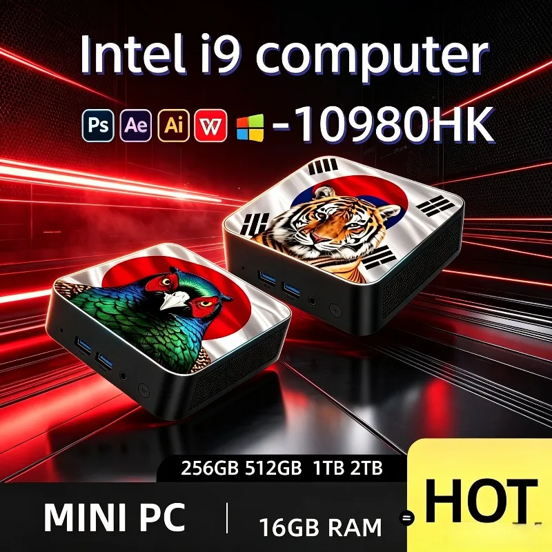 Intel Core i9 10980HK Desktop Ultra Veloce e Sottile, 16GB DDR4 NVMe SSD, Triplo 4K, Raffreddamento Silenzioso Senza Ventola, PC Compatto per Ufficio Domestico.