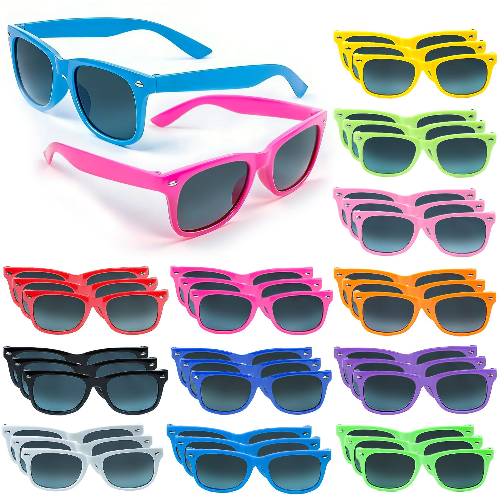 Ovneele Occhiali da sole colori neon, 36 pezzi per bambini e bambine, regali per feste estive, spiaggia, piscina, compleanni e attività all’aperto