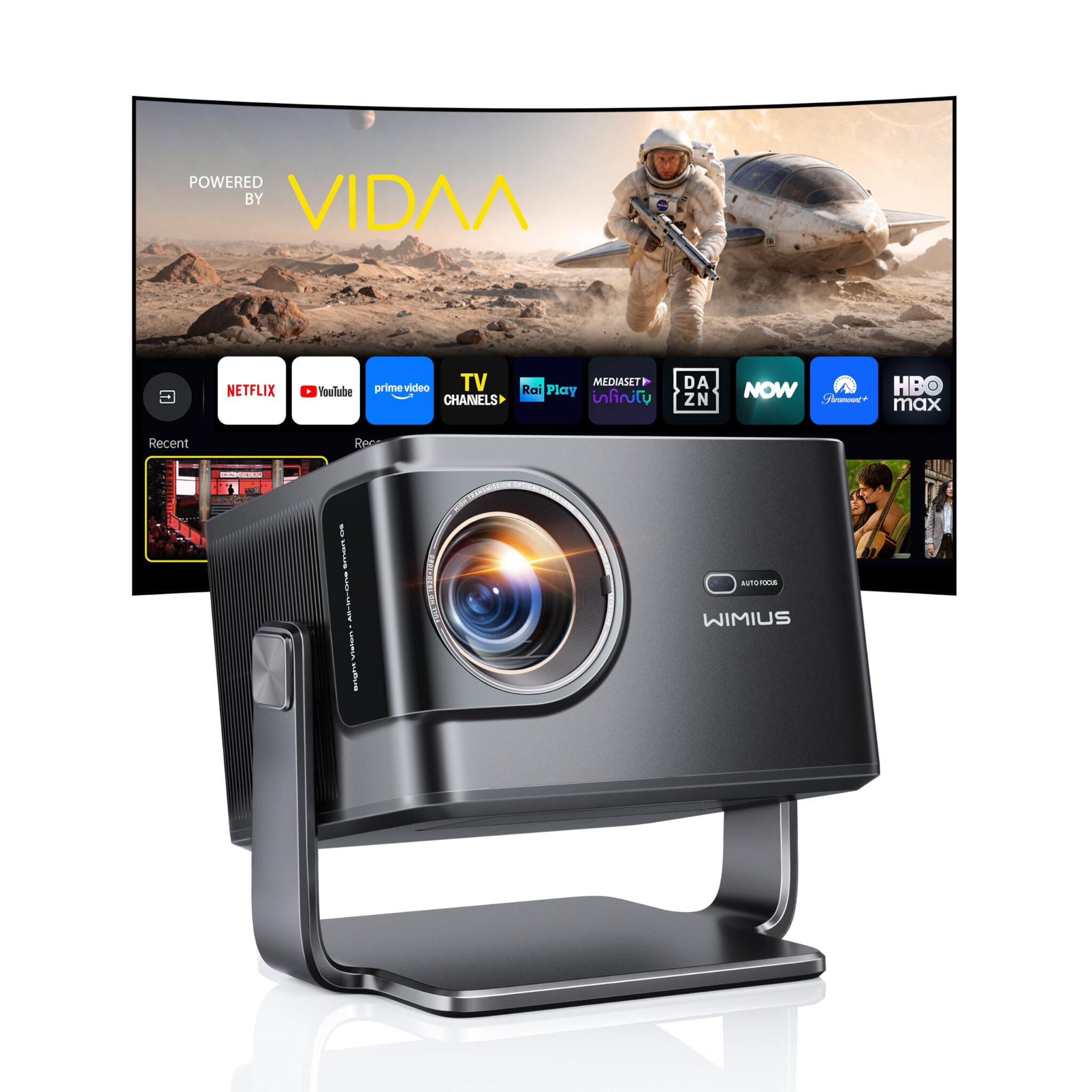 【2500 ANSI/56W Dolby Hi-Fi】Proiettore 4K Smart TV Vidaa Sistema AirPlay2 Controllo Vocale, Videoproiettore Rotazione 225° Regolazione AI 1080P HDR10 Wimius Proiettore da Esterno/C…