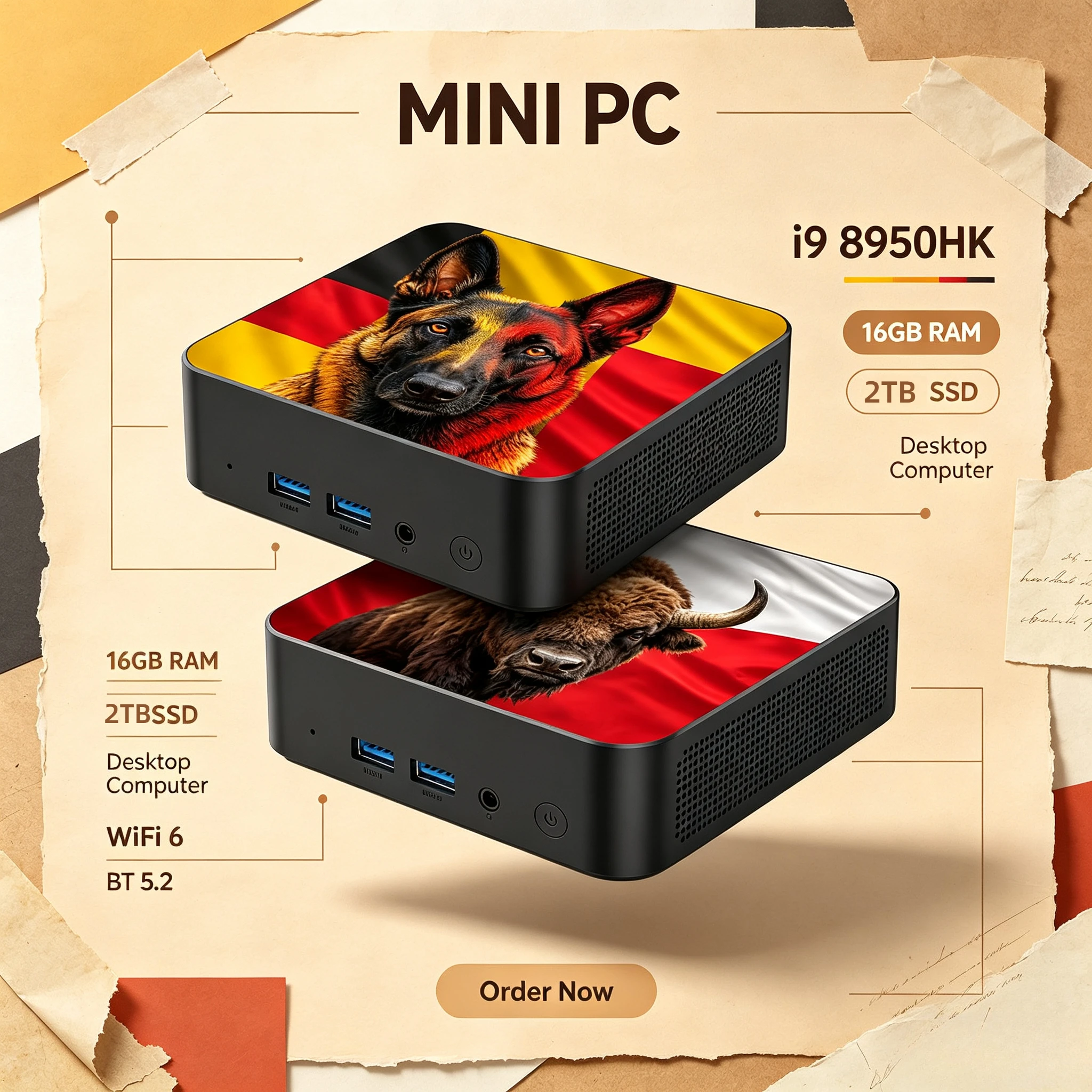 Mini PC Intel Core i9 8950HK Windows 11 16GB RAM DDR4 2TB SSD WIFI 6 BT5.2 4K HD Computer Desktop Gaming PC Gamer