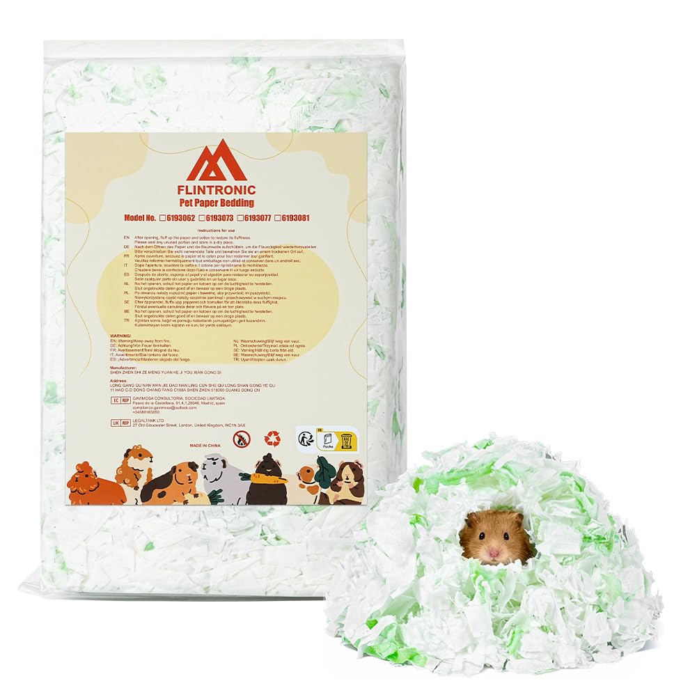 flintronic Lettiera per Piccoli Animali, 15L Biancheria da Letto per Animali Domestici, 99% Priva di Polvere e Antiodore, per Criceto, Coniglio Nano, gerbilli, Roditori(440g)