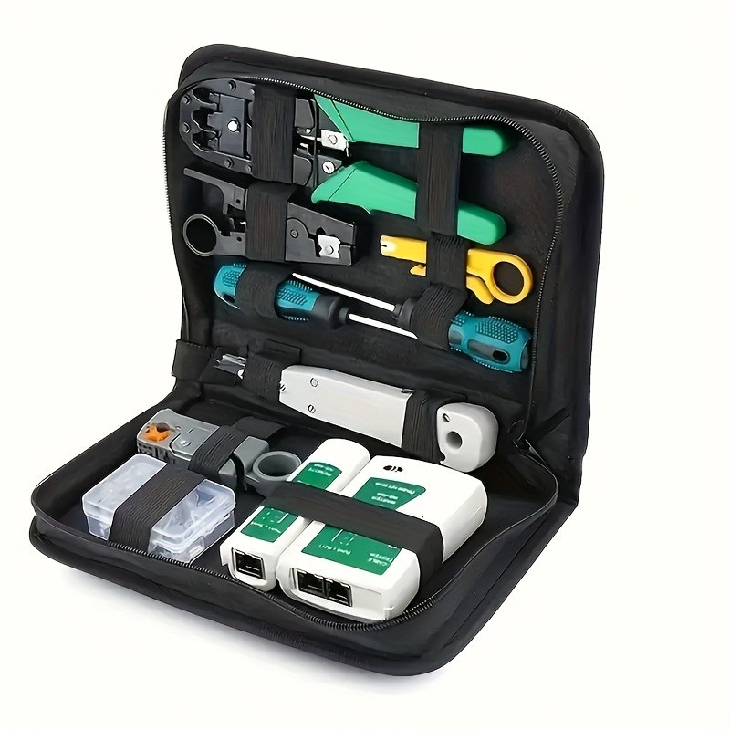 Kit Attrezzi di Rete - Crimpatrice, Tester e Stripper RJ45 per Lavoro Cavo Ethernet