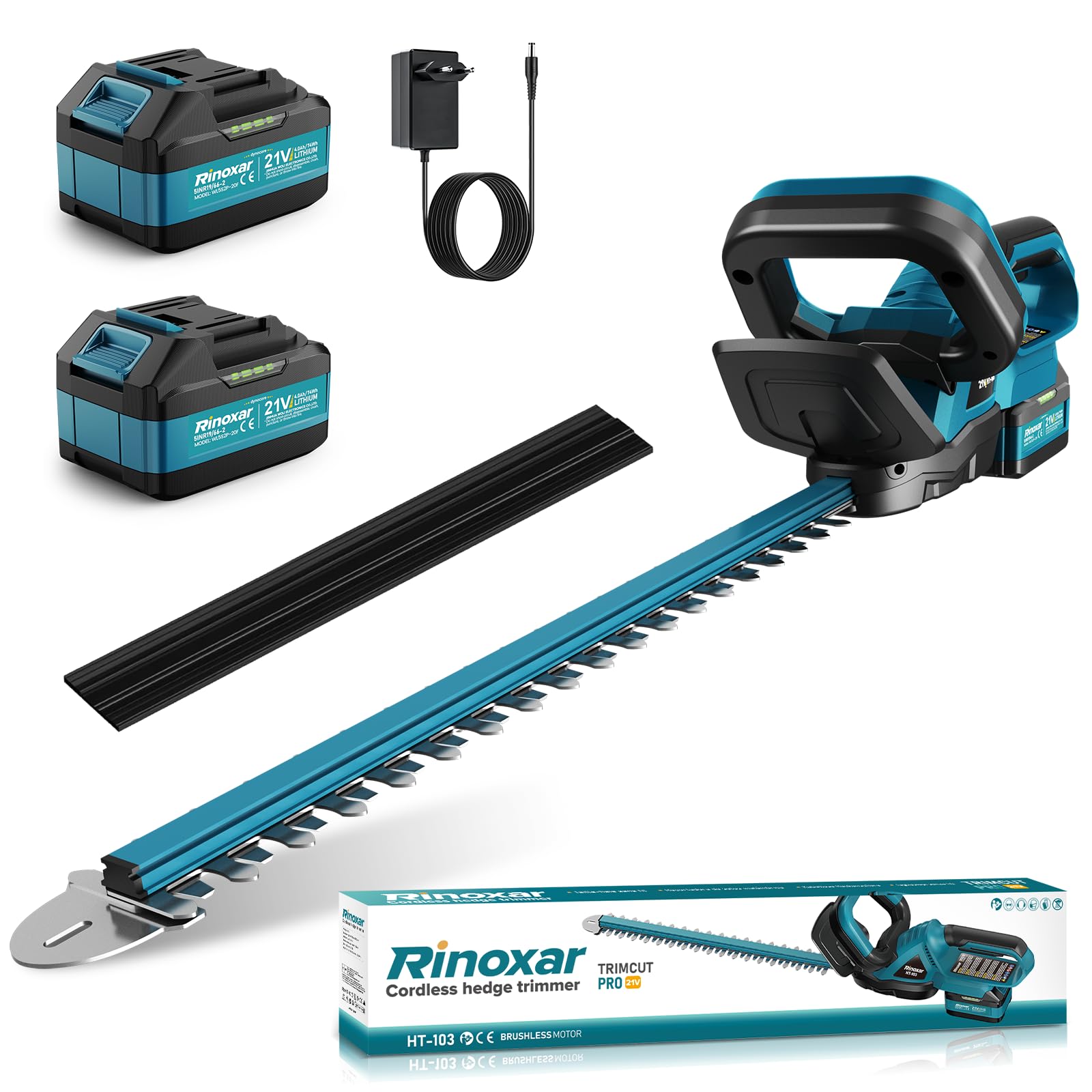 Tagliasiepi a Batteria con 2x 4000mAh Batterie, Tagliasiepi Elettrico Motore Brushless 600W 28500RPM, Lama 52cm, Taglia Siepi da Giardino a Batteria Professionale