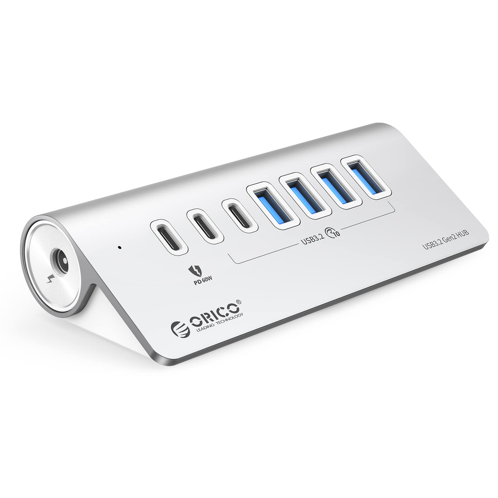 ORICO USBC 3.2 Gen 2 Hub 7 Porte, 10 Gbps Hub USB C con 4 Tipo A, 2 Tipo C, PD 60W, Multiporta Adattatore in Alluminio con 1.0m Cavo per Macbook, Macbook Pro, Scrivania