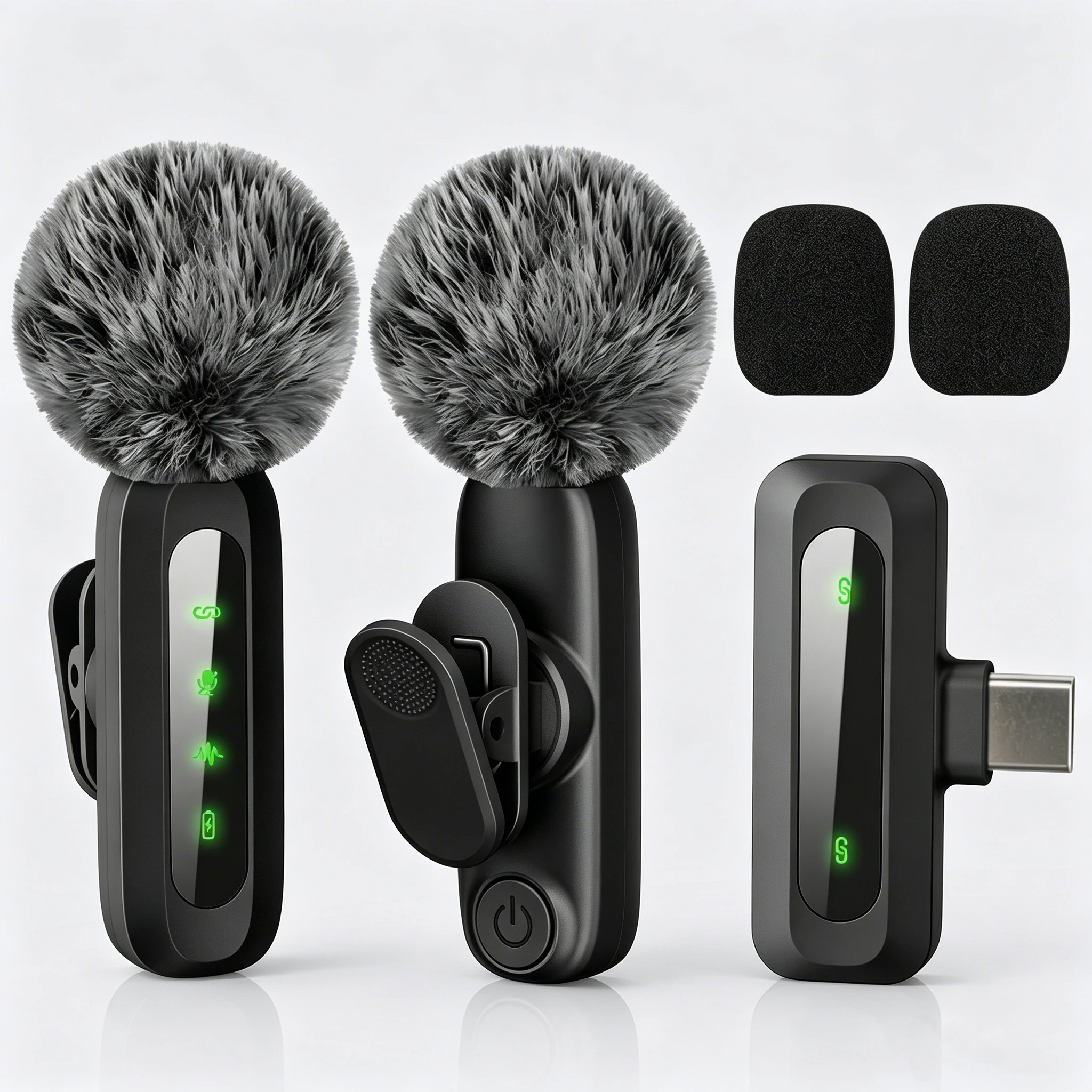 Microfono Lavalier Wireless con Porta Type-C, Microfono a Clip con Cancellazione del Rumore, per iPhone15+, Telefoni Android, Vlog, Streaming Live, Interviste