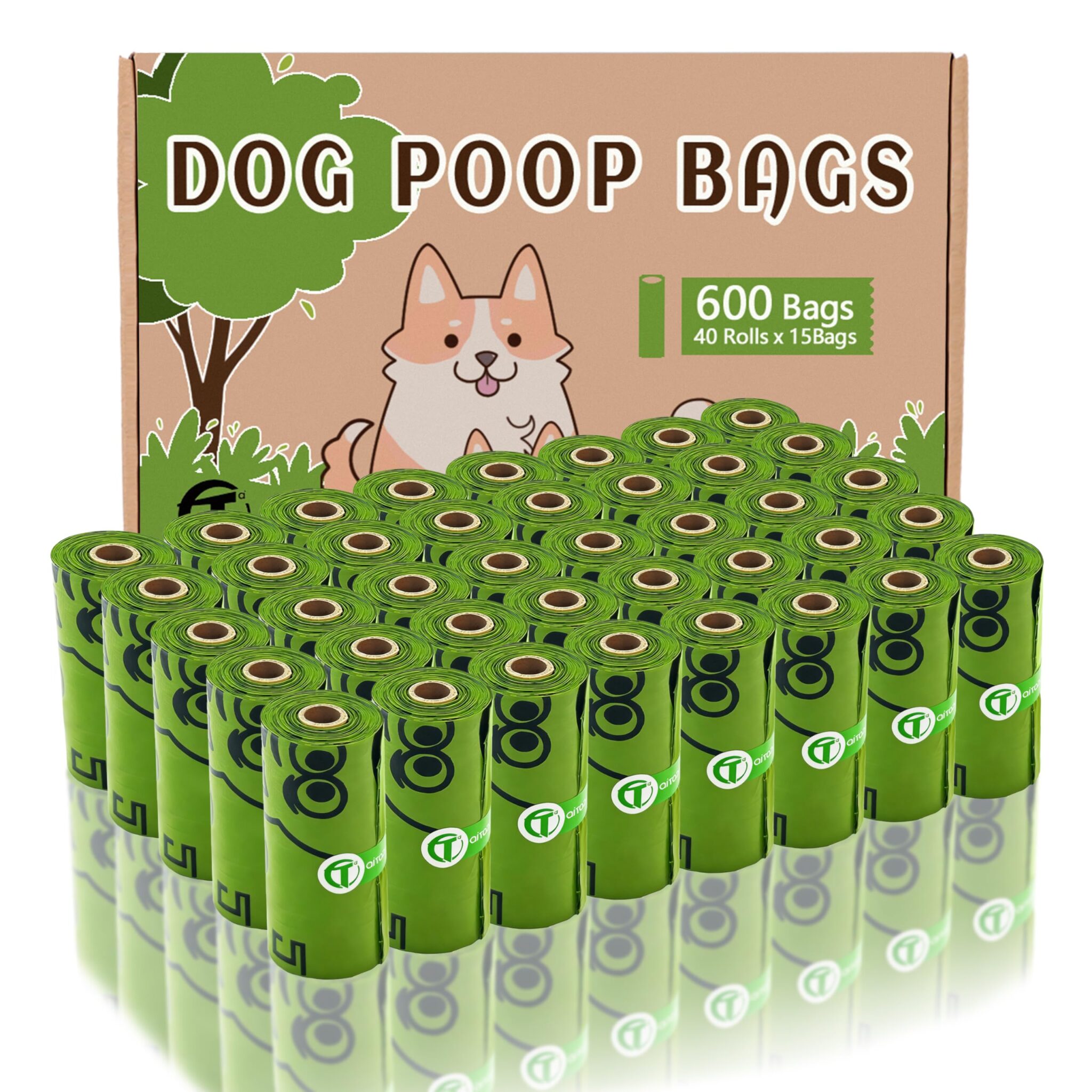 AiTodos® 600 pezzi Sacchetti Cane Cacca, 31x22cm, Verde, PE, 40 Rotoli | A Prova di Perdite, Extra Spesso, Senza profumo, Facili da Staccare, Adatto a Dispenser, Viaggiare, Cammin…