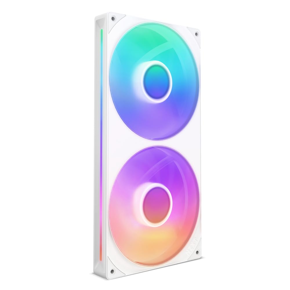 NZXT F280 RGB Core - Ventola RGB Monoscocca 280mm - Bianco | Unità monoscocca 280mm con due ventole RGB 140mm su un cavo. Velocità e illuminazione gestite tramite CAM.