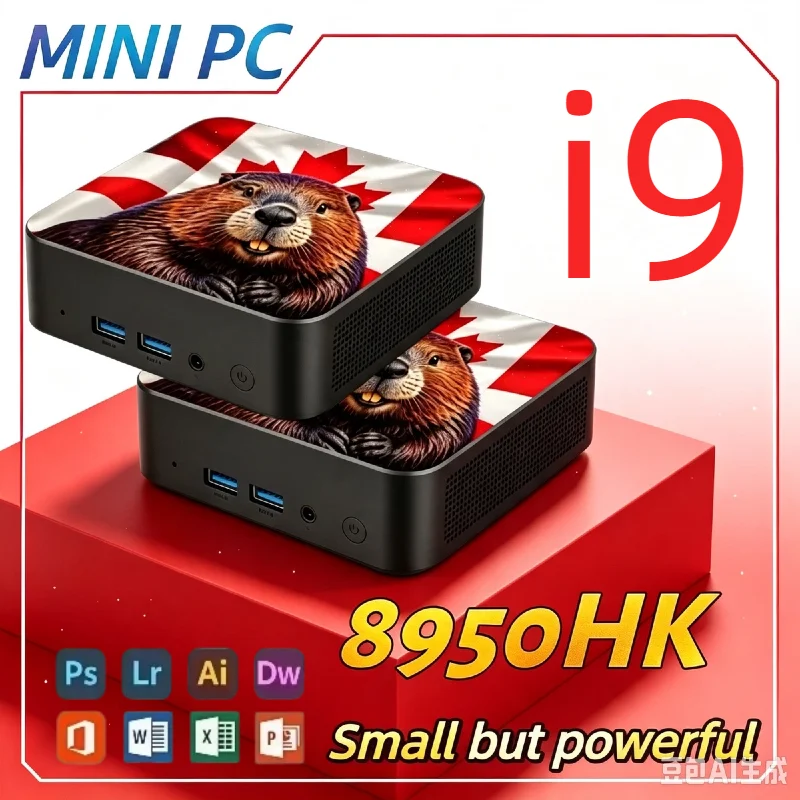 2026 Nuovo Mini PC Ultra-Sottile con Bandiera Canadese, Intel i9‑8950HK, 16GB RAM, 2TB SSD, Desktop Compatto per Studio, Ufficio e Gaming Leggero