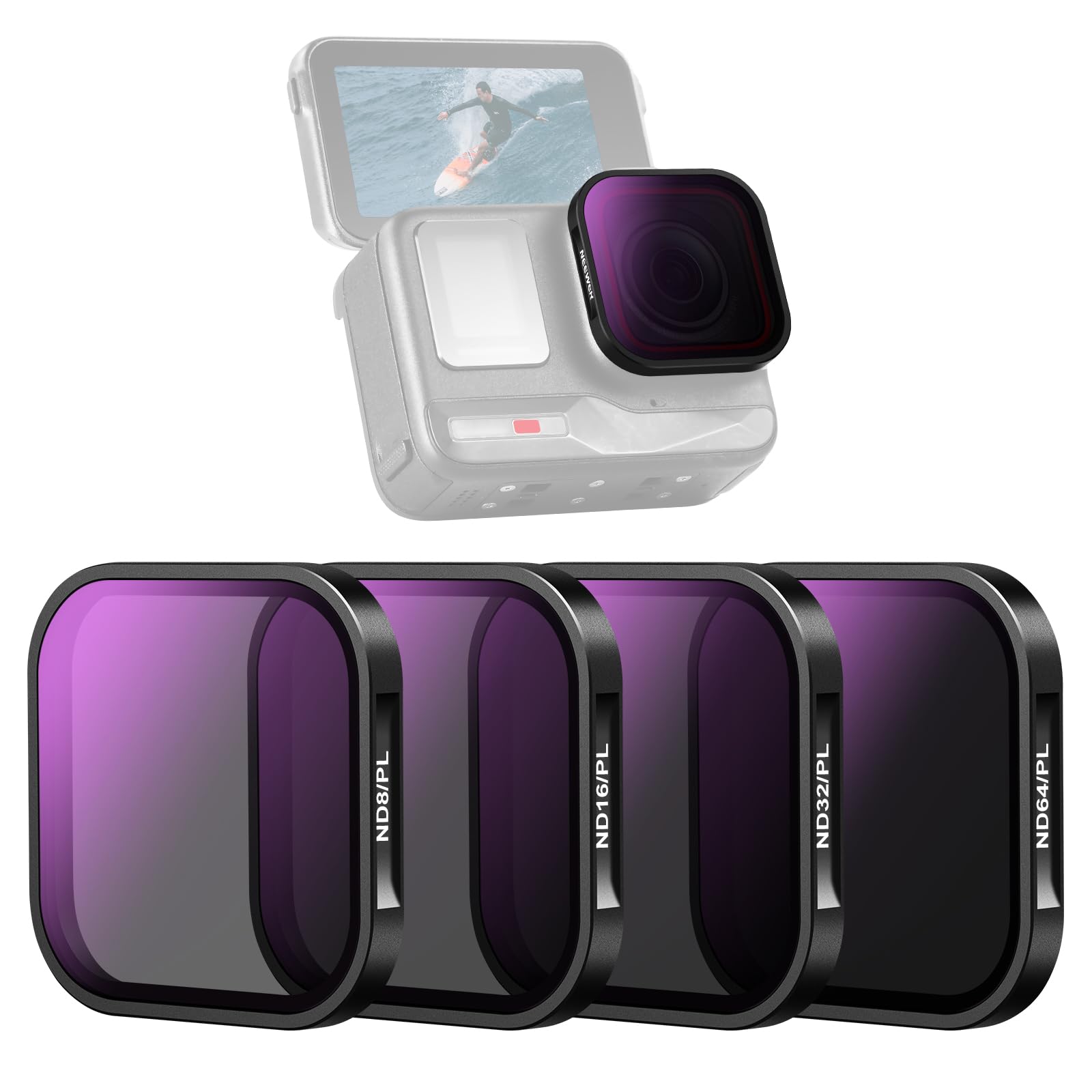 NEEWER Set di Filtri ND/PL Compatibile con Insta360 ACE PRO, 4pz ND8/PL ND16/PL ND32/PL ND64/PL, Accessori Action Camera, Filtro Polarizzatore CPL/ND 2in1, Kit Filtro a Densità Ne…