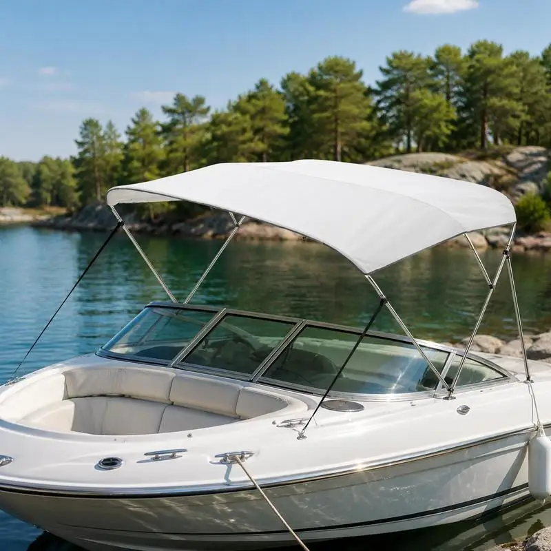 Tendalino Bimini per barca (3 archi) in poliestere 600D con telaio in lega di alluminio, tendalino impermeabile con borsa portaoggetti, 216-229 cm (L) Grigio Chiaro