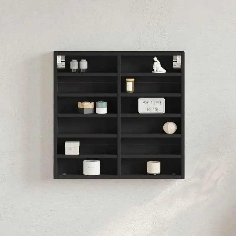 Vetrina da parete, struttura in legno, armadio portaoggetti con anta in vetro nero per soggiorno, camera da letto, corridoio, 60x8,5x58 cm