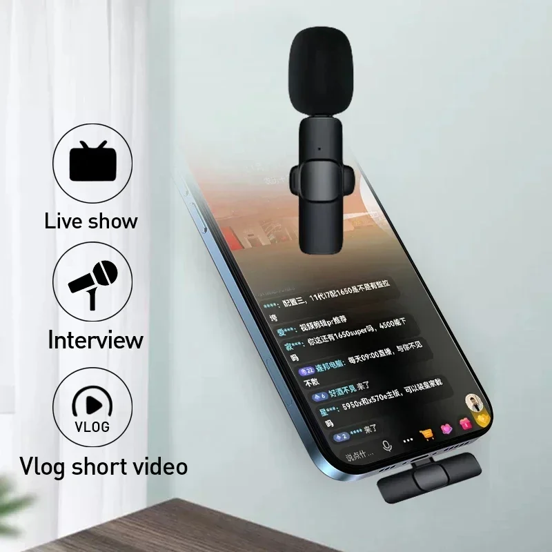 Microfono Lavalier Wireless 2.4G, Mini Microfono Portatile per Registrazione Audio Video, Compatibile con iPhone e Android, per Trasmissioni in Diretta e Gaming