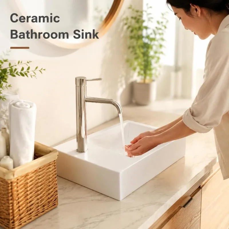 Lavabo da Bagno in Materiale SMC Rinforzato 40 x 22 x 9 cm con Foro per Rubinetto, Installazione su Piano di Lavoro o Mobile, Molto Resistente per Toilette e Bagno di Casa, Foro S…