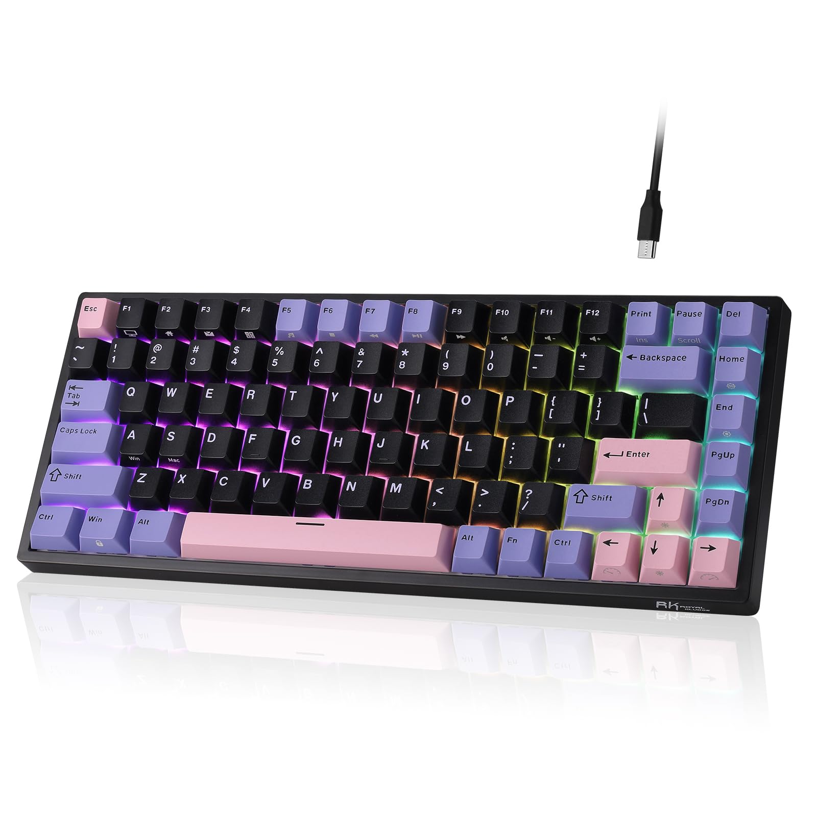 RK ROYAL KLUDGE RK84 cablata RGB 75% Tastiera gioco meccanica hot swappable | TKL compatta 84 tasti software programmabile Mac/Win, schiuma fonoassorbente, tastierino PBT, interru…