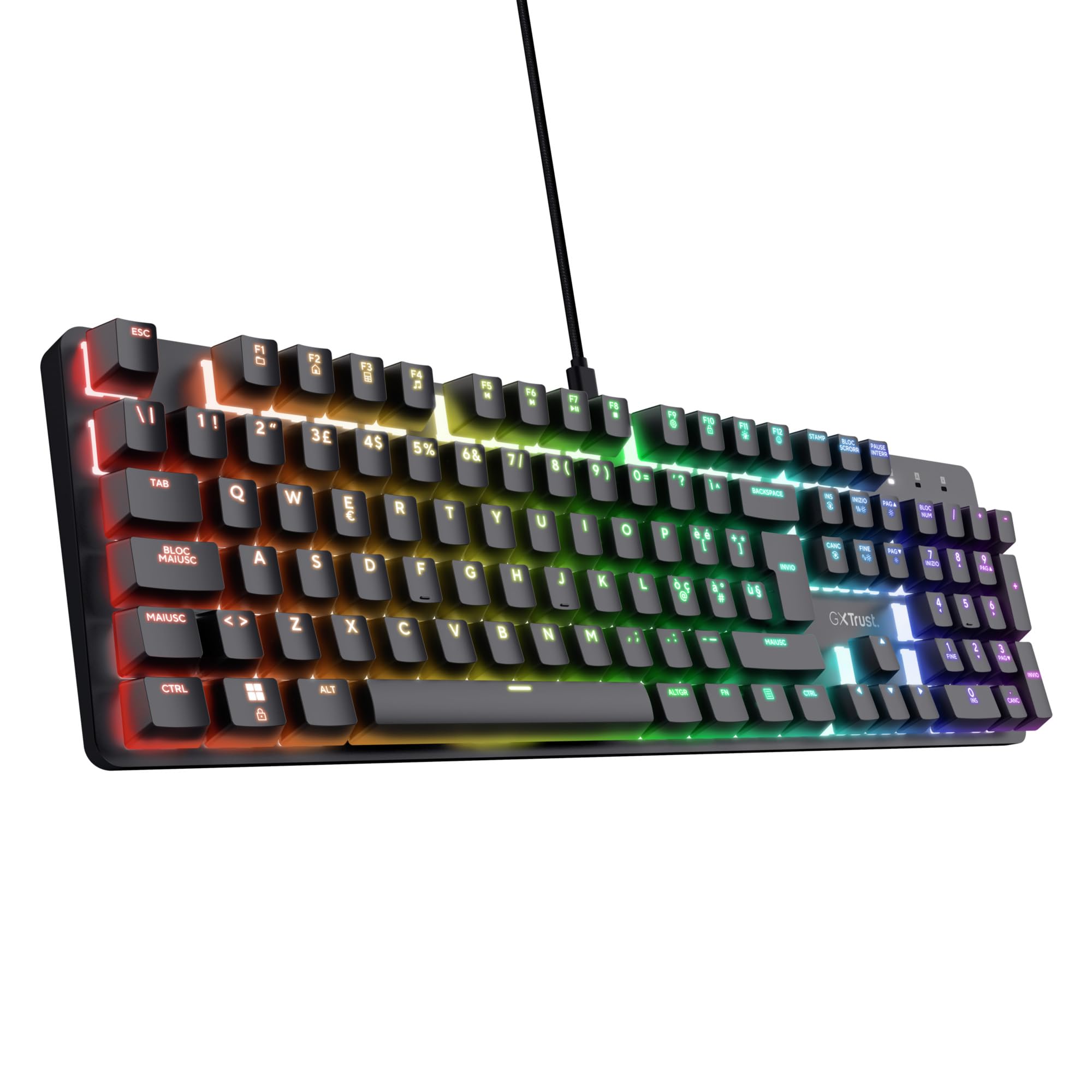 GXTrust Zora Tastiera Meccanica 100% Layout Italiano QWERTY, Nero | Tasti Huano Lineari, Retroilluminata RGB, Anti-Ghosting con N-Key Rollover, Tastiera Gaming con Filo USB, PC La…