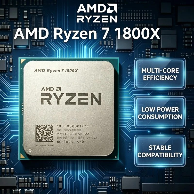 Processore CPU AMD Ryzen 7 1800X R7 1800X 100% Nuovo e Originale, 3.60GHz-4.0GHz, 95W, 8 Core, 16 Thread, AM4, TDP 95W