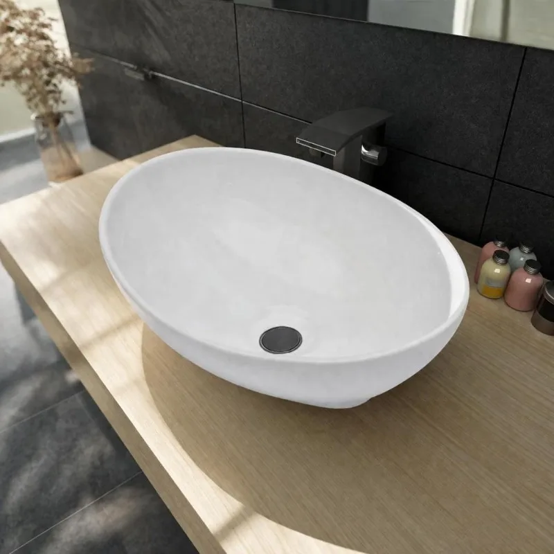 Lavabo Ovale in Ceramica 40 x 33 cm, Finitura Lucida, Design Moderno ed Elegante, Facile da Pulire, Ideale per Bagno Principale, Bagno Privato, Arredamento Interno, Installazione…