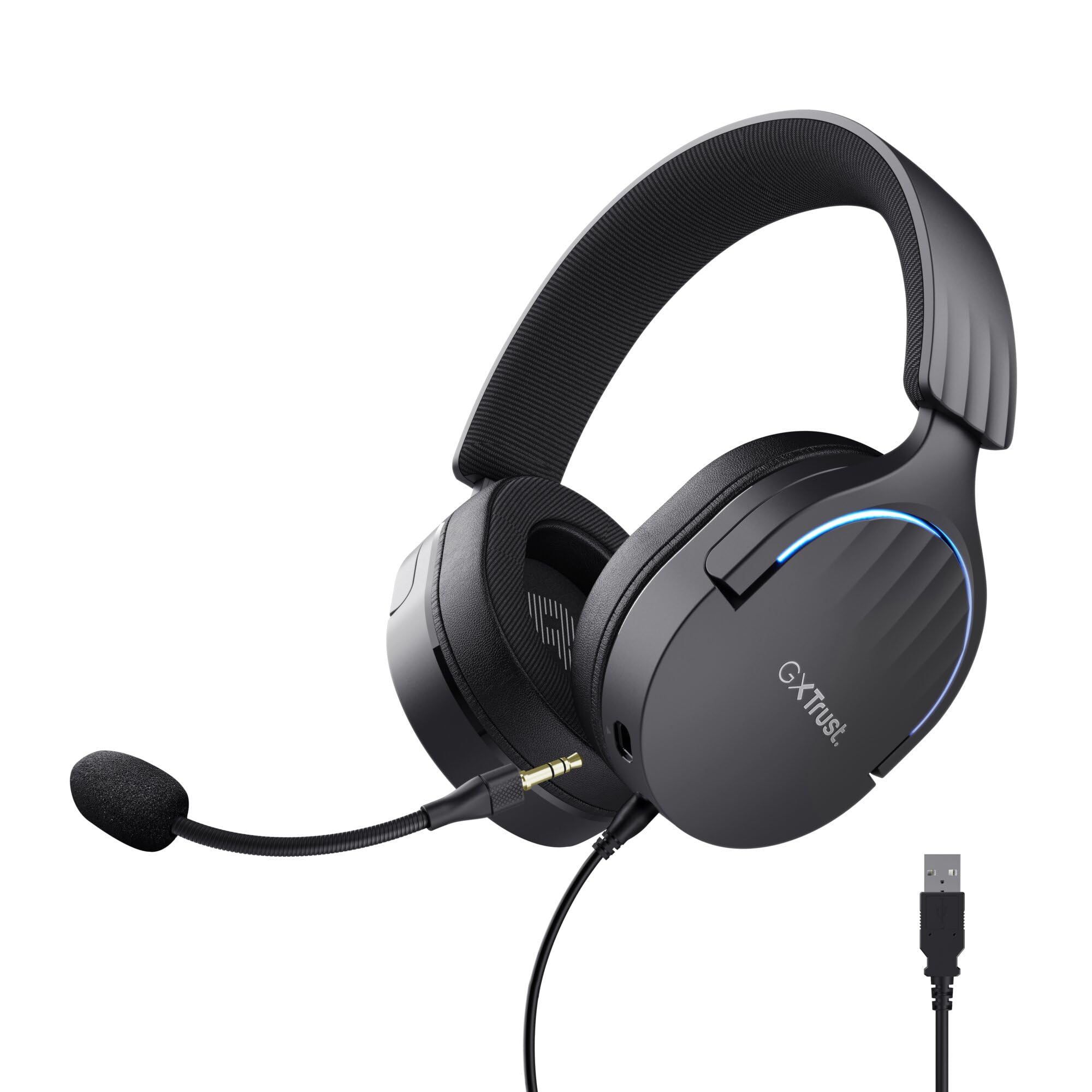GXTrust Fayzo Cuffie Gaming USB Over-Ear con Audio Surround 7.1, Nero | Driver 50 mm, Microfono Noise Cancelling, 85% Plastica Riciclata, Illuminazione RGB, per PC PS5